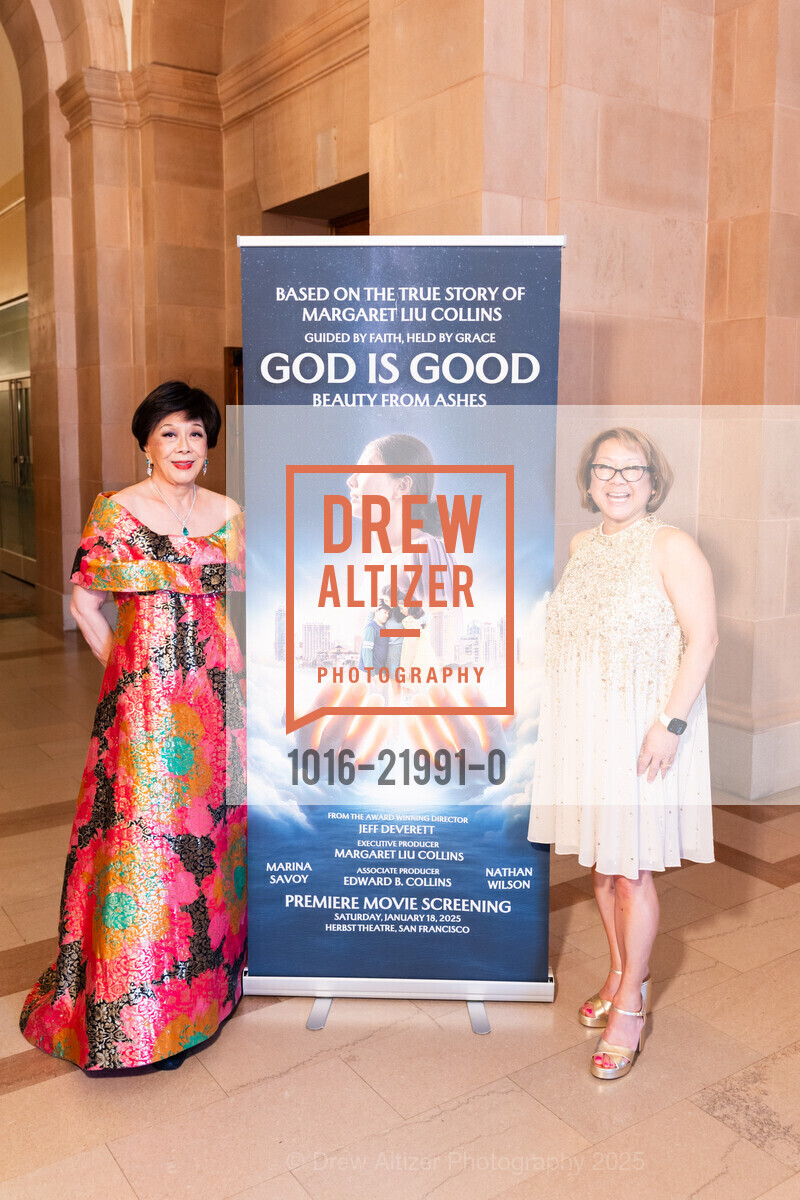 Margaret Liu Collins, Janis Yuen, Premiere of GOD IS GOOD hosted by Margaret Liu Collins, Herbst Theatre. 401 Van Ness Avenue, January 18th, 2025, Photo #1016-21991-0 Margaret Liu Collins, Janis Yuen, Photo #1016-21991-0