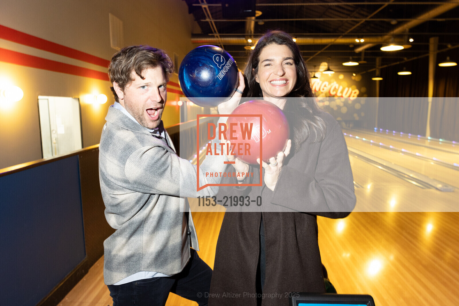 Mark George, Lexie George, Fraenkel Gallery's annual pre-FOG Bowling Party co-hosted by Lisson Gallery, Mission Bowling Club. 3176 17th Street, January 21st, 2025, Photo #1153-21993-0 Mark George, Lexie George, Photo #1153-21993-0