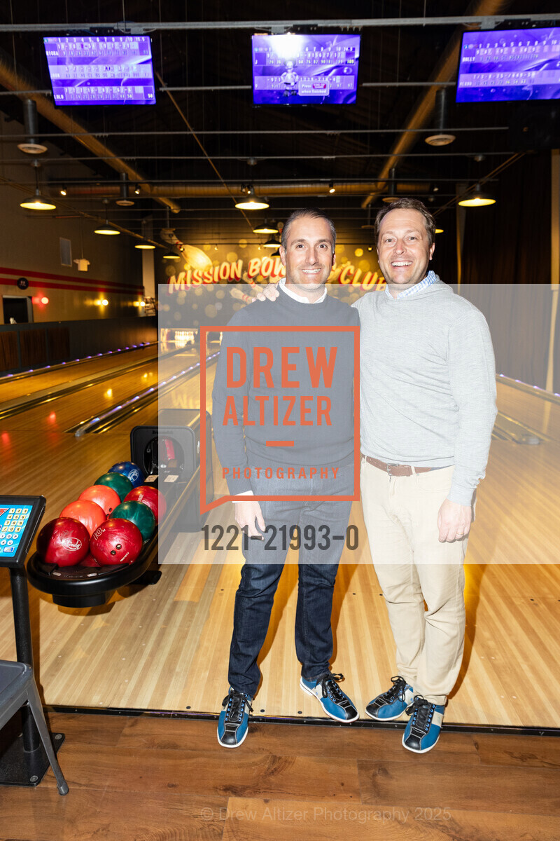 Victor Espinosa, Jonathan Mark, Fraenkel Gallery's annual pre-FOG Bowling Party co-hosted by Lisson Gallery, Mission Bowling Club. 3176 17th Street, January 21st, 2025, Photo #1221-21993-0 Victor Espinosa, Jonathan Mark, Photo #1221-21993-0