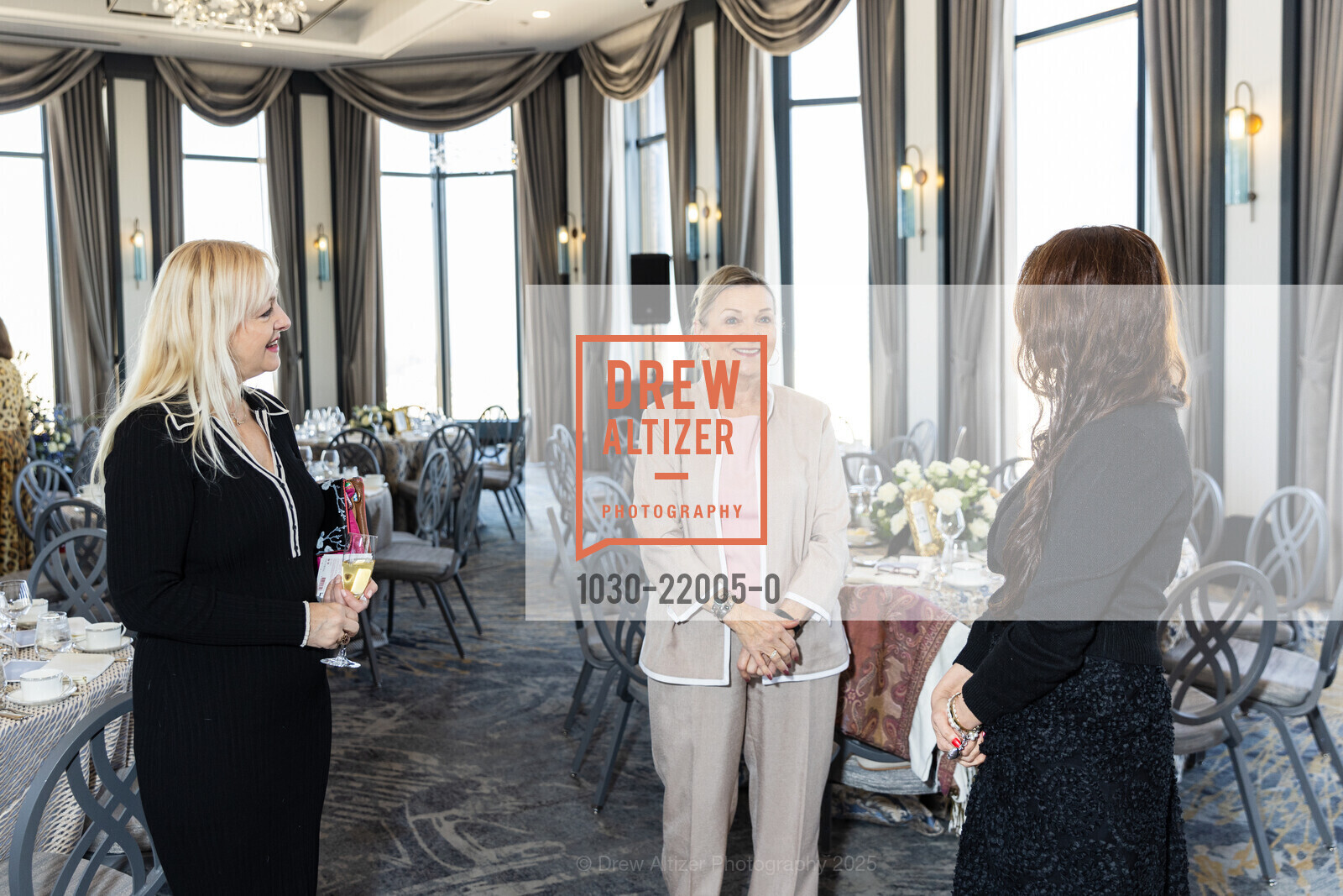 Gordana Jordanovska, Susan Hansen, Hafsa Burt, San Francisco Opera Guild's Annual Luncheon 2025, Westin St. Francis Union Square. 32nd Floor 335 Powell Street, January 29th, 2025, Photo #1030-22005-0 Gordana Jordanovska, Susan Hansen, Hafsa Burt, Photo #1030-22005-0