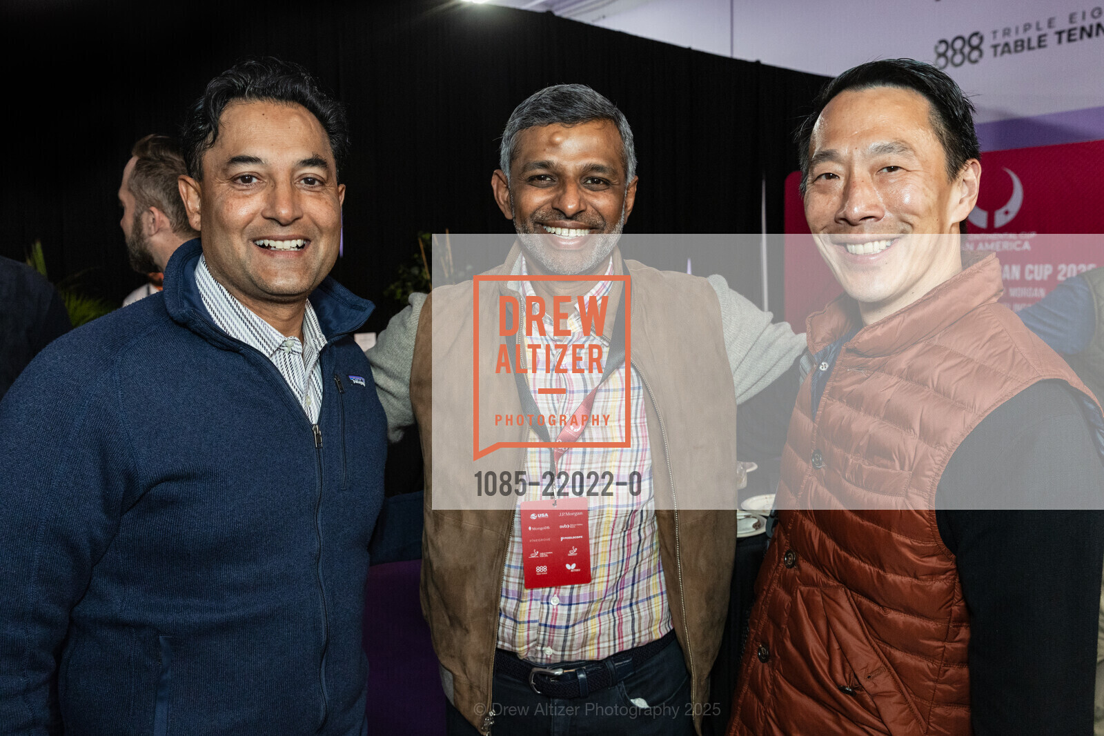 DJ Deb, Madhu Namburi, Ken Hao, ITTF Pan-American Cup presented by J.P. Morgan, 888 Table Tennis Center. 888 Hinckley Rd., Burlingame, CA 94010, February 23rd, 2025, Photo #1085-22022-0 DJ Deb, Madhu Namburi, Ken Hao, Photo #1085-22022-0