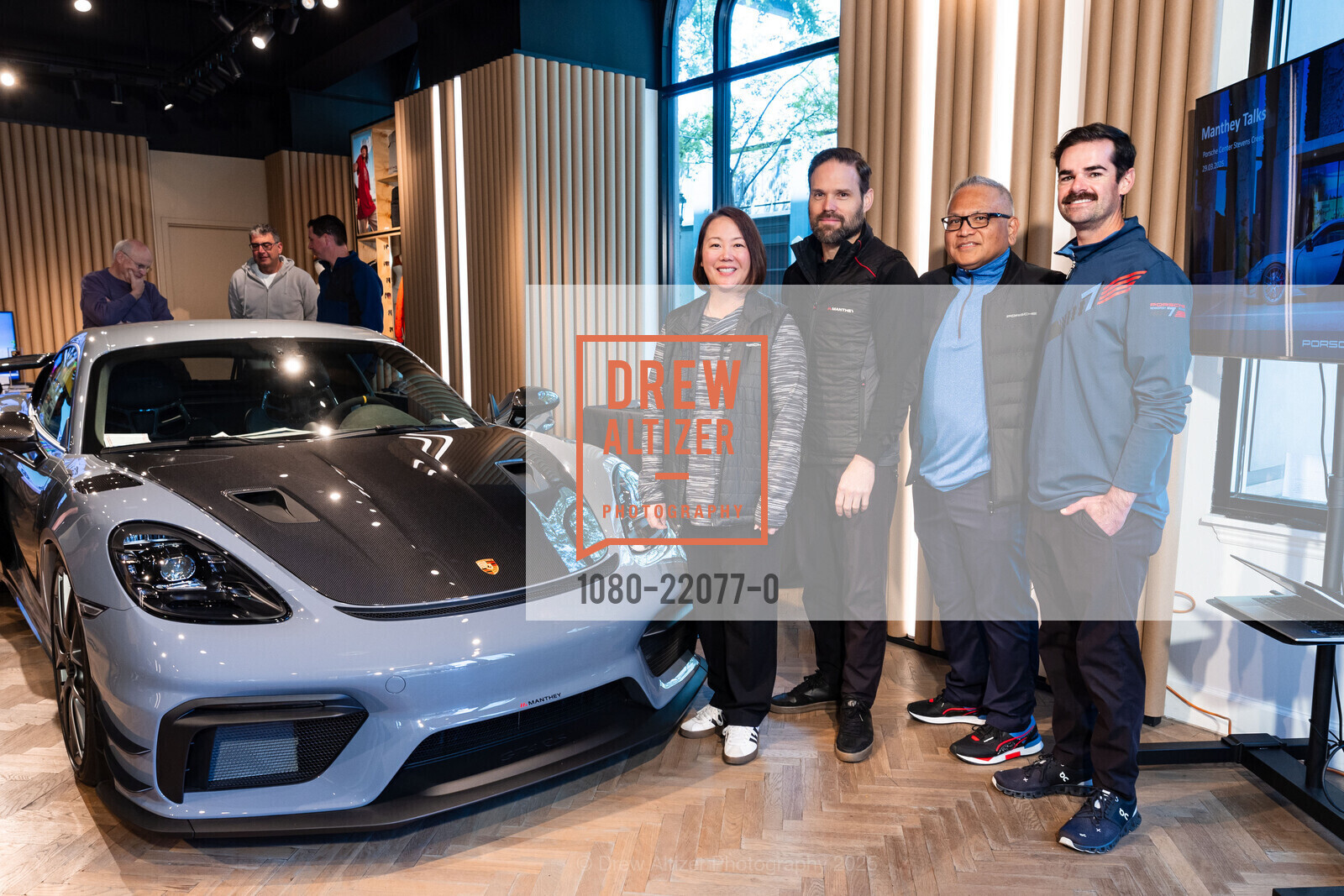 Cindy Ogawa, Michael Grassl, Michael Sanchez, Brandon Watson, Modern Luxury Silicone Valley Magazine hosts Porsche NOW Race Car Driver Event, PorscheNOW on Santana Row. 355 Santana Row, March 29th, 2025, Photo #1080-22077-0 Cindy Ogawa, Michael Grassl, Michael Sanchez, Brandon Watson, Photo #1080-22077-0