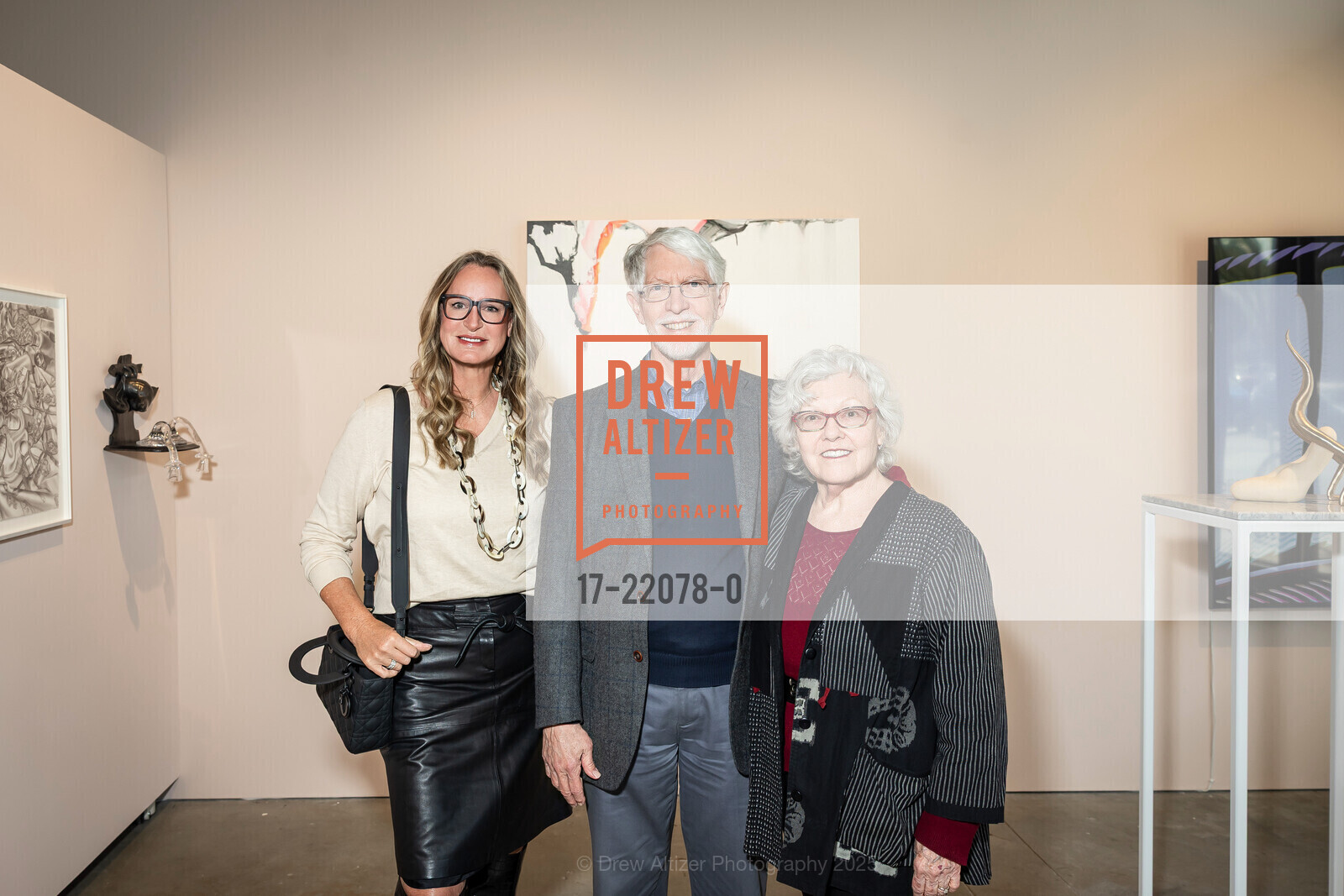 Patricia Barulich, Howard Moreland, Cathy Moreland, CCA Opening Reception for Reunited: Bay Area Candidate Artists from the National Museum of Women in the Arts' Women to Watch Program 2018 to 2024, CCA, Campus Galleery. 1480 17th Street, April 2nd, 2025, Photo #17-22078-0 Patricia Barulich, Howard Moreland, Cathy Moreland, Photo #17-22078-0