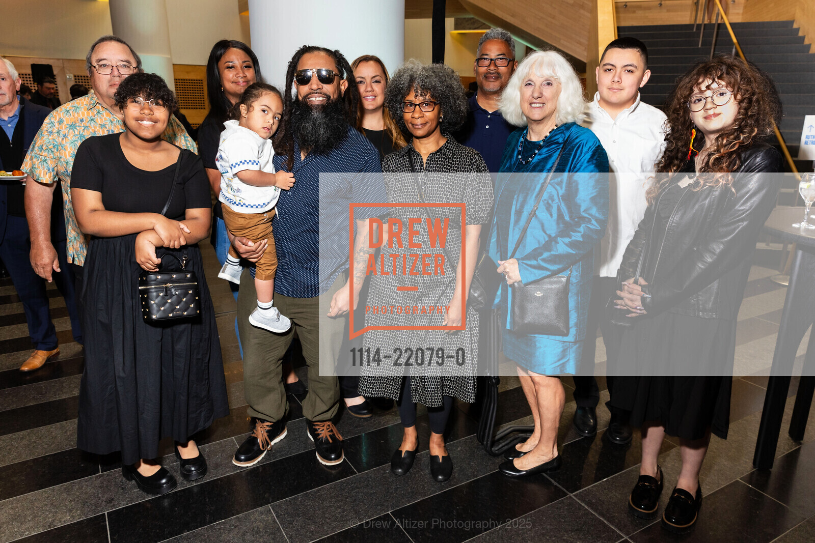 Hudson Lanier, Sage Harris, Adrienne Harris, Jamie Harris, Lilli Lanier, Terry Lanier, Douglas Martin, Izzy Soriano, Lucia Soriano, SFMOMA's RUTH ASAWA: RETROSPECTIVE Exhibit Opening, SFMOMA, SFMOMA. 151 3rd Street, April 2nd, 2025, Photo #1114-22079-0 Hudson Lanier, Sage Harris, Adrienne Harris, Jamie Harris, Lilli Lanier, Terry Lanier, Douglas Martin, Izzy Soriano, Lucia Soriano, Photo #1114-22079-0