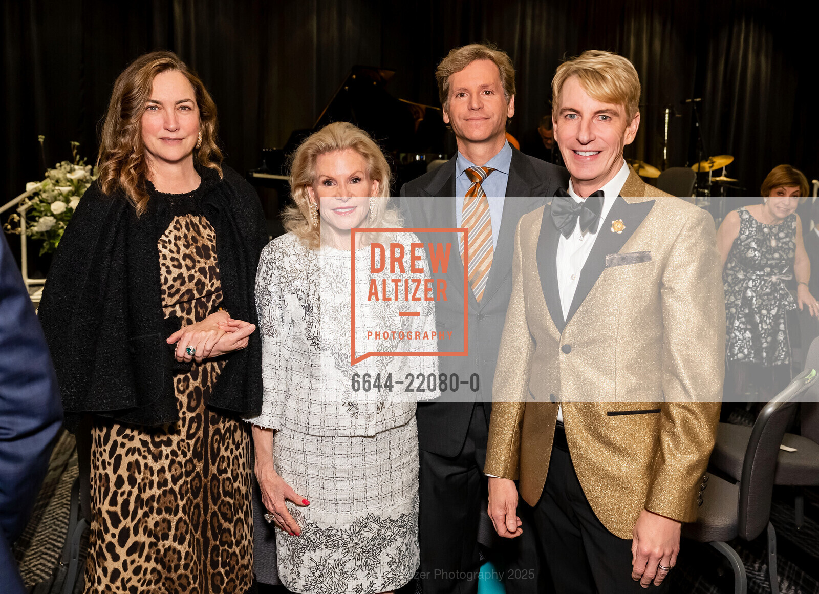 Alexis Traina, Dede Wilsey, Trevor Traina, Jack Calhoun, Community Music Center's 2025 Spring Gala, Ritz-Carlton Hotel San Francisco, Grand Ballroom. 600 Stockton Street, April 3rd, 2025, Photo #6644-22080-0 Alexis Traina, Dede Wilsey, Trevor Traina, Jack Calhoun, Photo #6644-22080-0