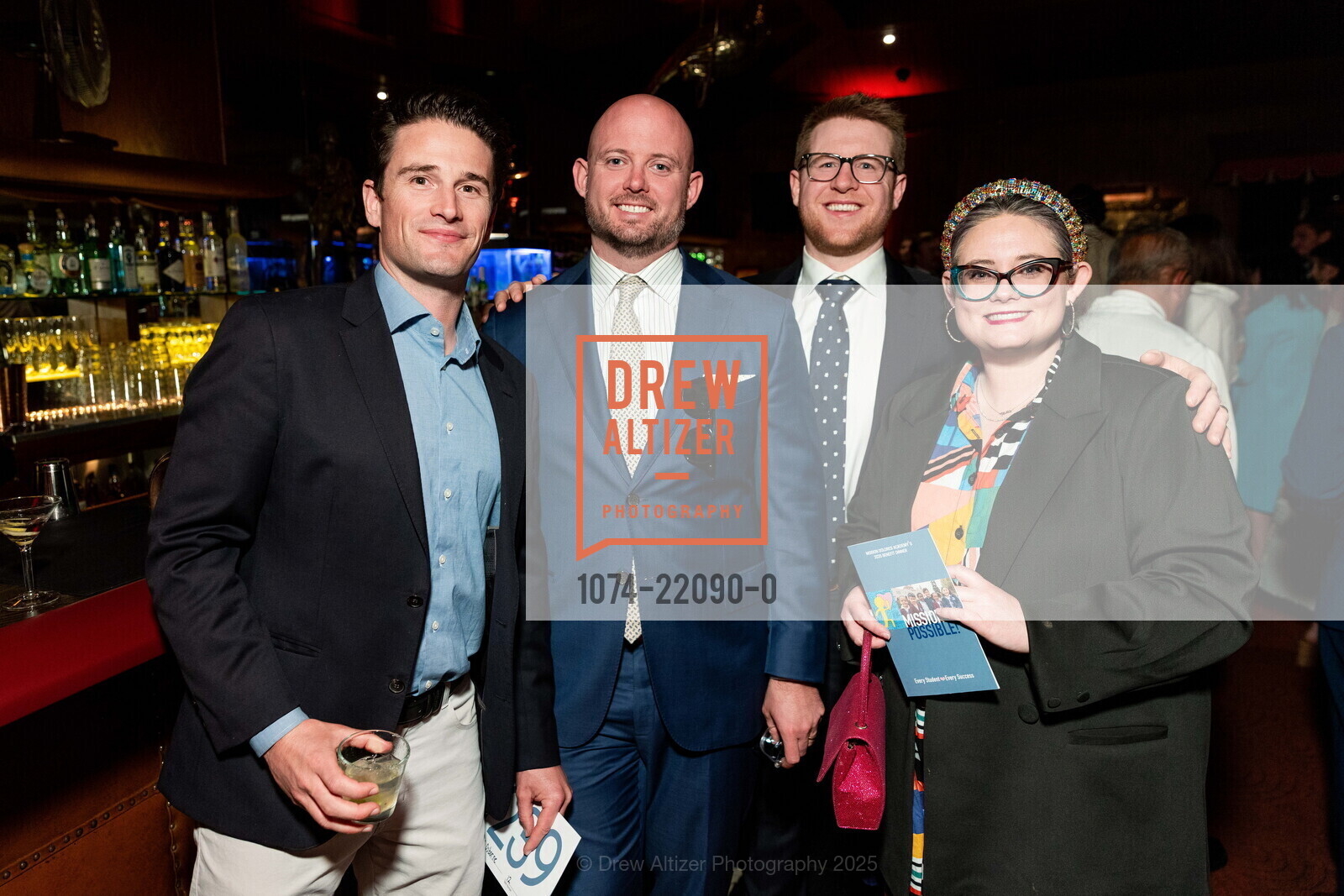 Nick Osborne, Joe Moore Jr., Derek McDonald, Regina Moore, Mission Dolores Academy Fundraiser, 1025 Columbus Avenue. 1025 Columbus Avenue, April 10th, 2025, Photo #1074-22090-0 Nick Osborne, Joe Moore Jr., Derek McDonald, Regina Moore, Photo #1074-22090-0