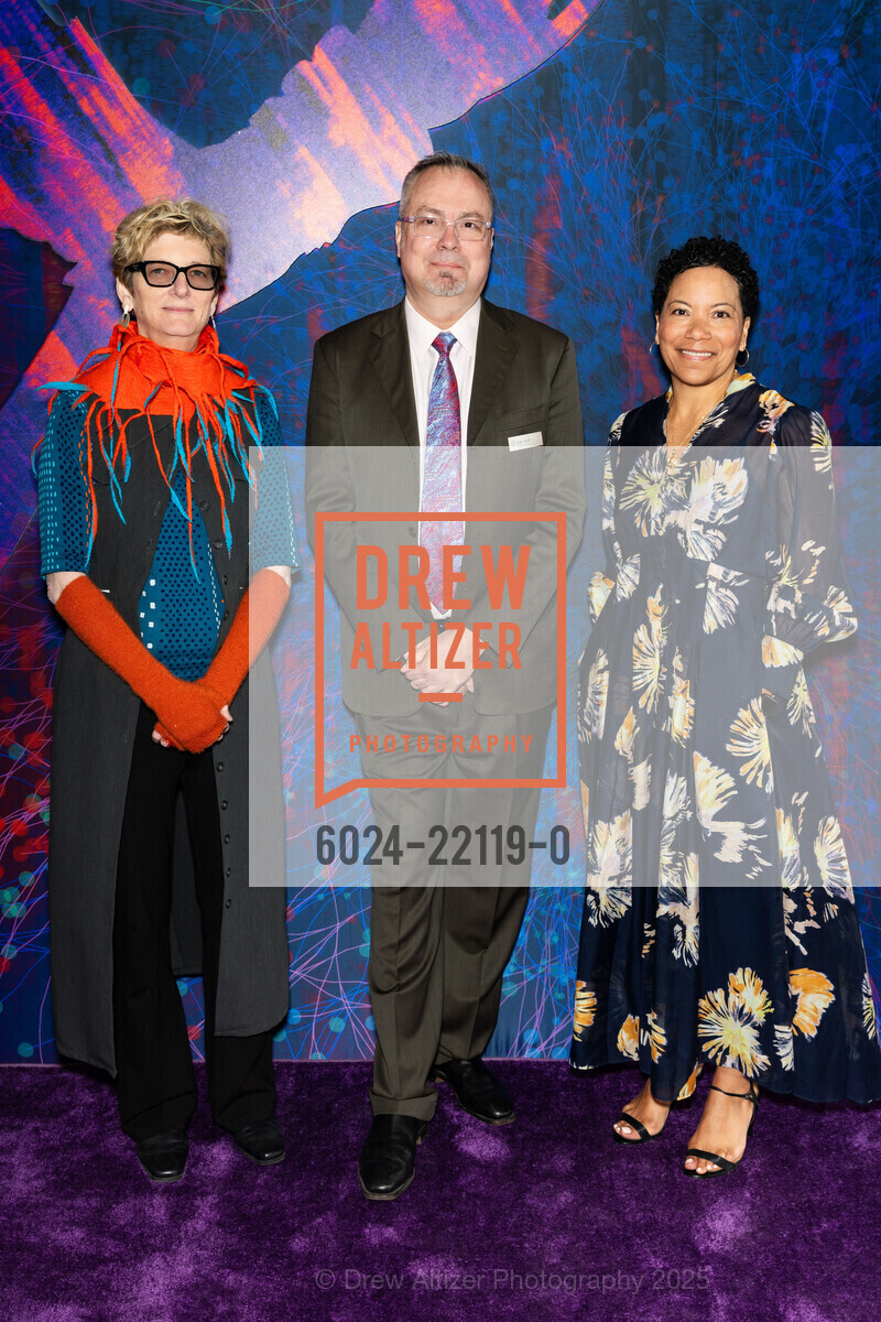 Rhonda Rubinstein, Ryan Wyatt, Cathy Estelle, California Academy of Sciences BIG BANG Gala, California Academy of Sciences. 55 Music Concourse Drive, April 24th, 2025, Photo #6024-22119-0 Rhonda Rubinstein, Ryan Wyatt, Cathy Estelle, Photo #6024-22119-0