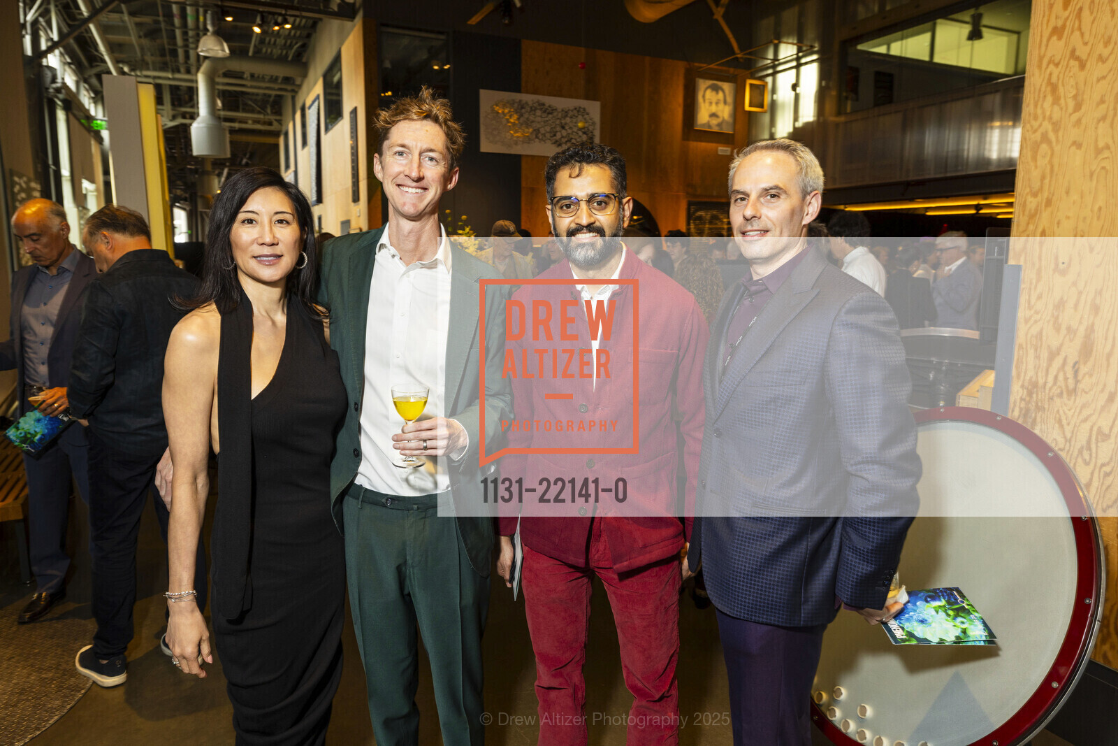 Germaine Yokoyama-Heiliger, Tommy Hayes, Nitin Rao, Jonathan Heiliger, The Exploratorium's Phenomena(l) Ball, Exploratorium. Pier 15, May 2nd, 2025, Photo #1131-22141-0 Germaine Yokoyama-Heiliger, Tommy Hayes, Nitin Rao, Jonathan Heiliger, Photo #1131-22141-0