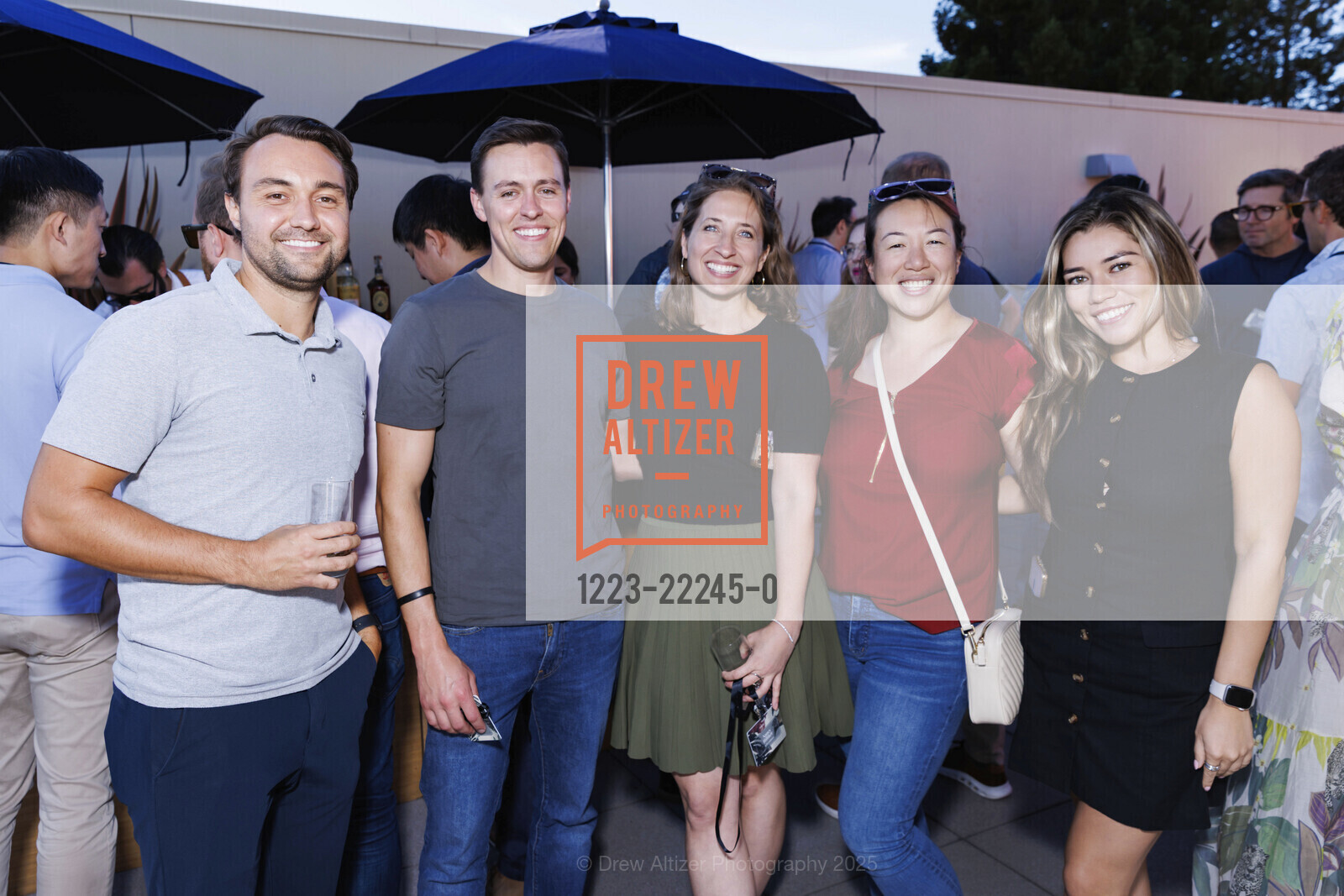 David Divver, Chris Hulme, Nancy Hilliker, Cynthia Sprulen, OMERS First Annual Summer Soiree, Rooftop. 537 Hamilton Avenue, August 7th, 2025, Photo #1223-22245-0 David Divver, Chris Hulme, Nancy Hilliker, Cynthia Sprulen, Photo #1223-22245-0