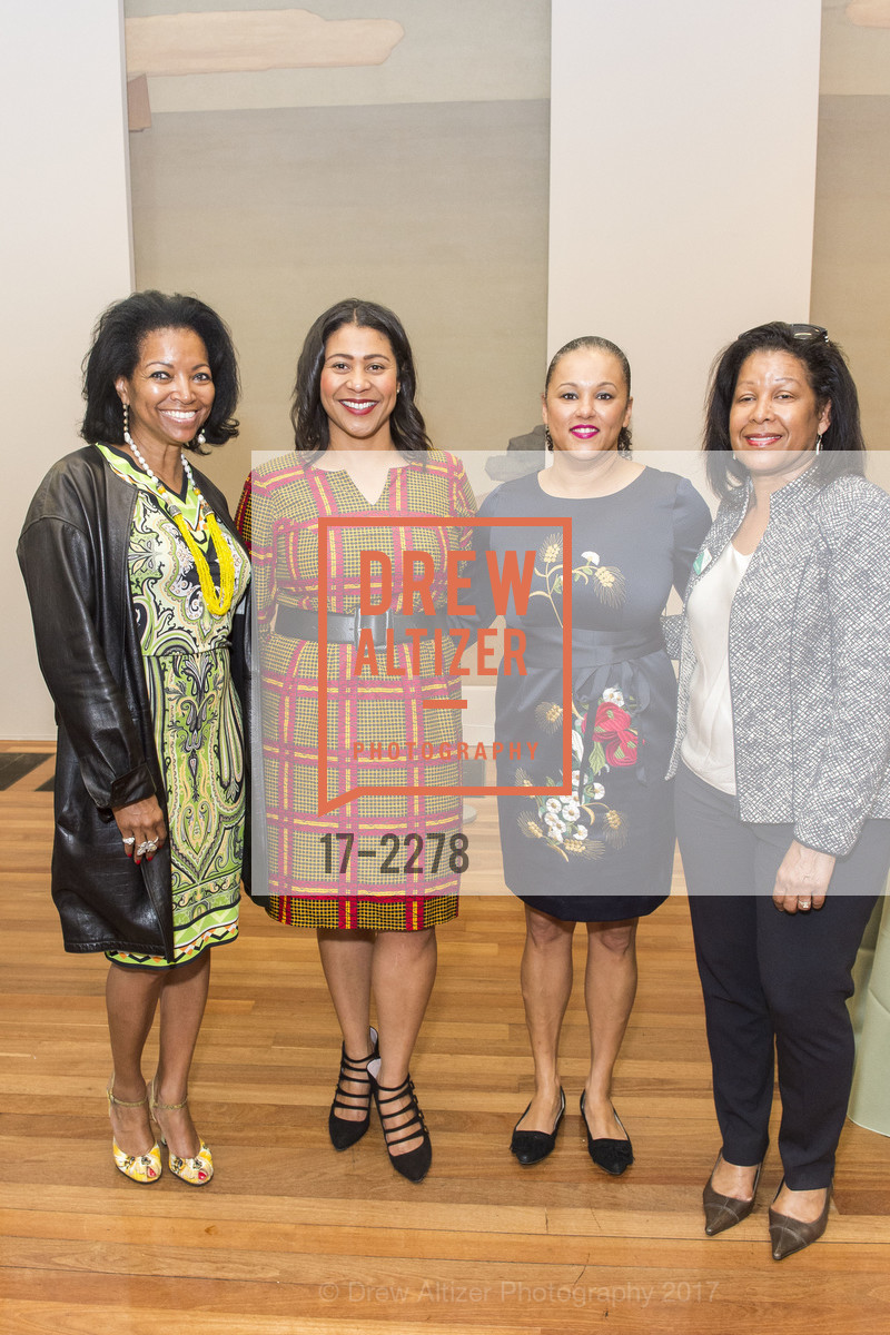 Denise Bradley Tyson, London Breed, Anna Barber, Kimberly Brandon, Revelations Donor Reception at the de Young, de Young Museum, June 2nd, 2017, Photo #17-2278 Denise Bradley Tyson, London Breed, Anna Barber, Kimberly Brandon, Photo #17-2278