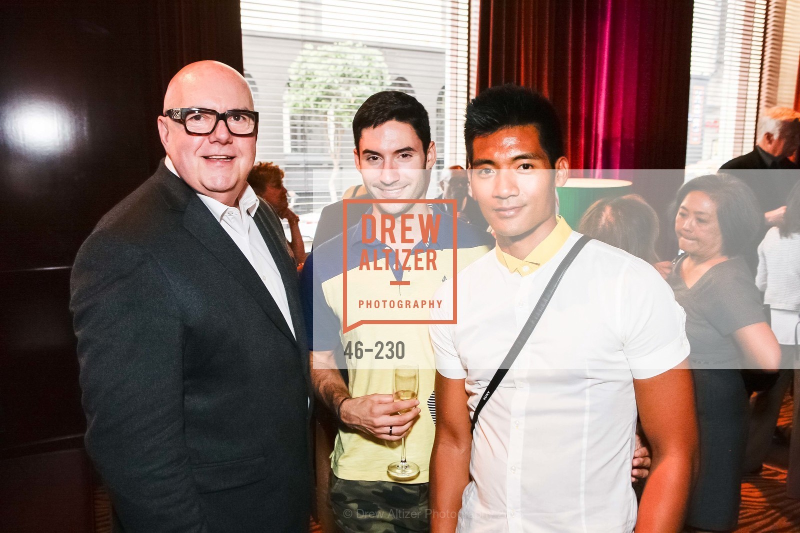 Robert Atkinson, Nicholas Bettinger, Jonathan Mangosing, Gucci & Vogue Dinner, Clift, Velvet Room. Clift, Velvet Room. 495 Geary St, August 13th, 2015, Photo #46-230 Robert Atkinson, Nicholas Bettinger, Jonathan Mangosing, Photo #46-230