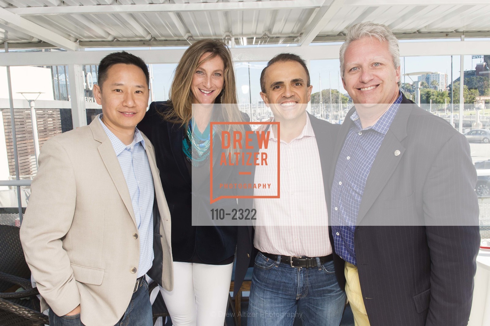 Stewart Hsu, Leigh Weinraub, Carlos Vaz, Chris Ryan, Drever Investor Appreciation Cruise, Pier 40, Photo #110-2322 Stewart Hsu, Leigh Weinraub, Carlos Vaz, Chris Ryan, Photo #110-2322