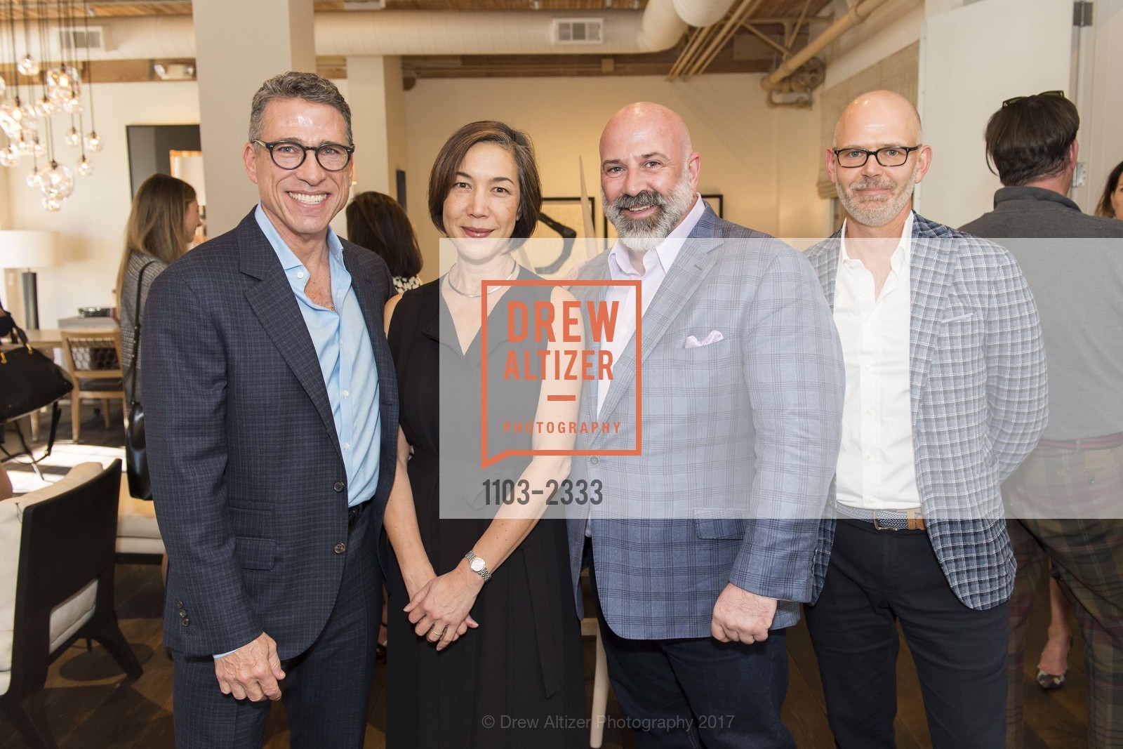 Jeffry Weisman, Lorissa Kimm, Geoffrey De Sousa, Erik Hughes, De Sousa Hughes and Galerie Summer Celebration 2017, De Sousa Hughes Showroom. 2 Henry Adams St, June 15th, 2017, Photo #1103-2333 Jeffry Weisman, Lorissa Kimm, Geoffrey De Sousa, Erik Hughes, Photo #1103-2333