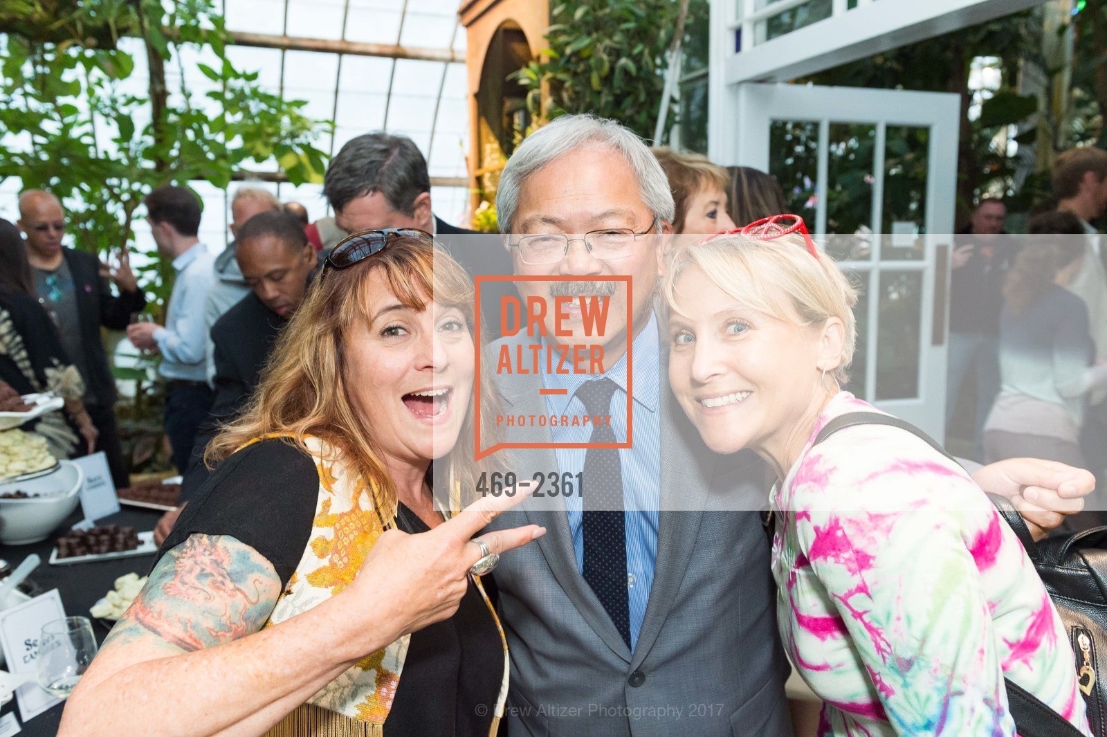 Jocelyn Cane, Ed Lee, Adena Saefer, VIP Party for the Illumination of the Conservatory of Flowers 2017, Conservatory of Flowers. 100 John F. Kennedy Dr. Golden Gate Park SF, California, December 12th, 2017, Photo #469-2361 Jocelyn Cane, Ed Lee, Adena Saefer, Photo #469-2361