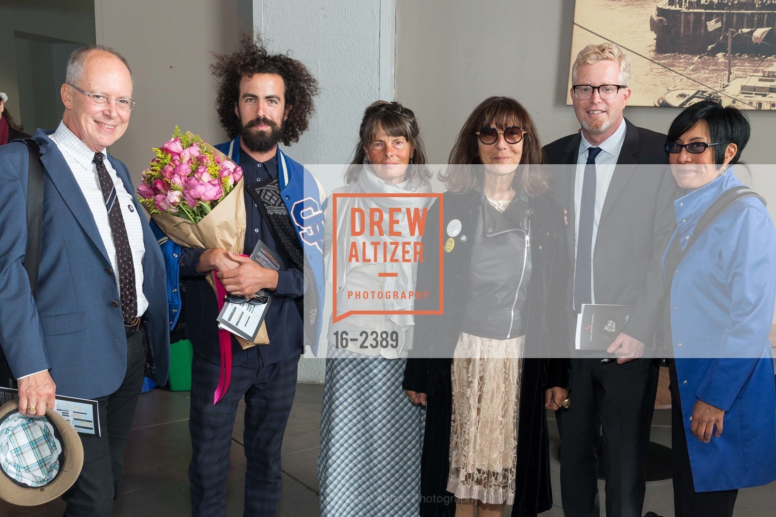 Charles Desmarais, Perry Shimon, Sophie Calle, Rich Hillis, JD Beltran, Sophie Calle's "Missing" Opening Night, Fort Mason Center for Arts & Culture, June 28th, 2017, Photo #16-2389 Charles Desmarais, Perry Shimon, Sophie Calle, Rich Hillis, JD Beltran, Photo #16-2389