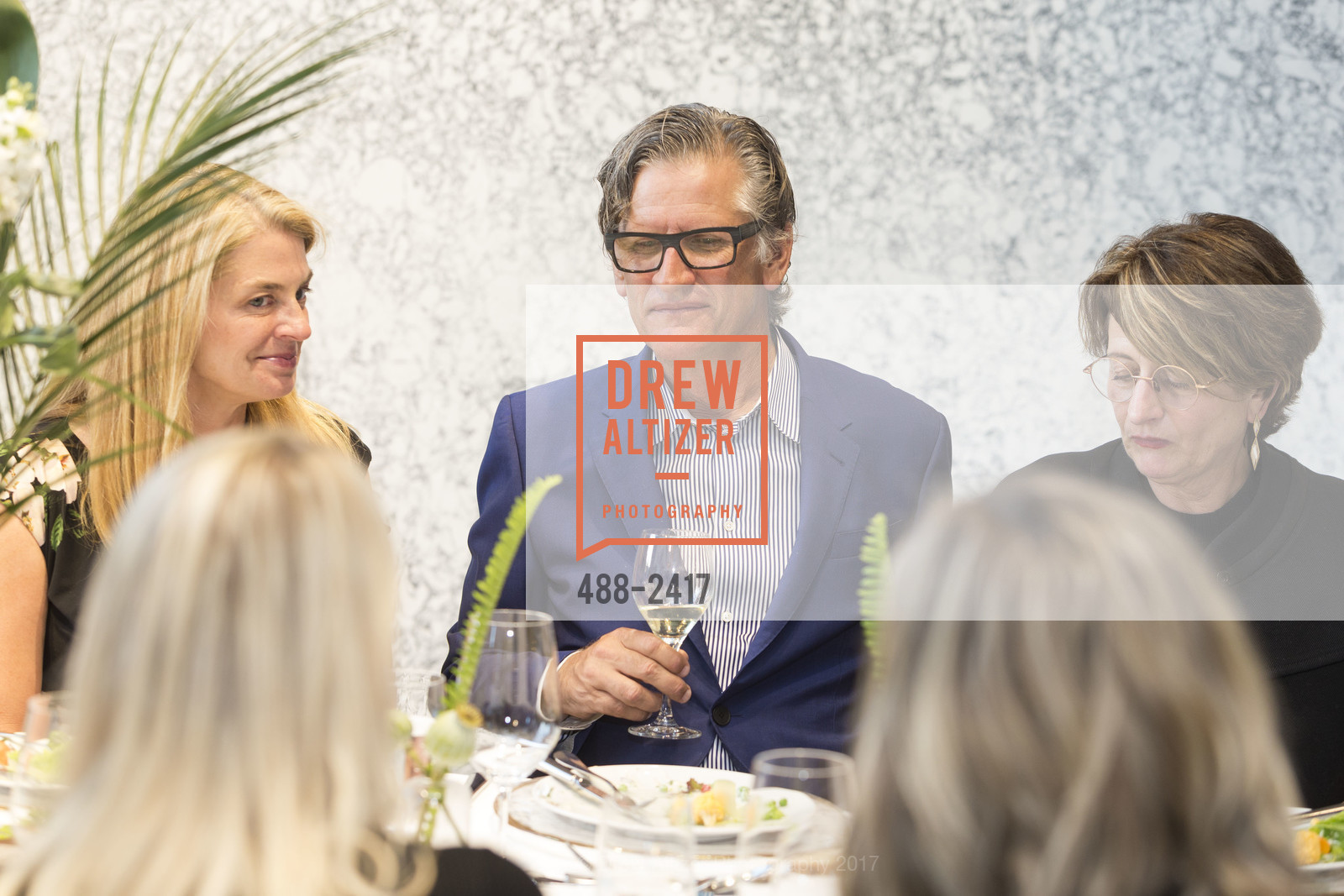 Kim Gonchier, Mark English, Anne Fougeron, Cambria's Mariel Hemingway Dinner, Cambria Gallery. 1045 Bryant Street, July 19th, 2017, Photo #488-2417 Kim Gonchier, Mark English, Anne Fougeron, Photo #488-2417