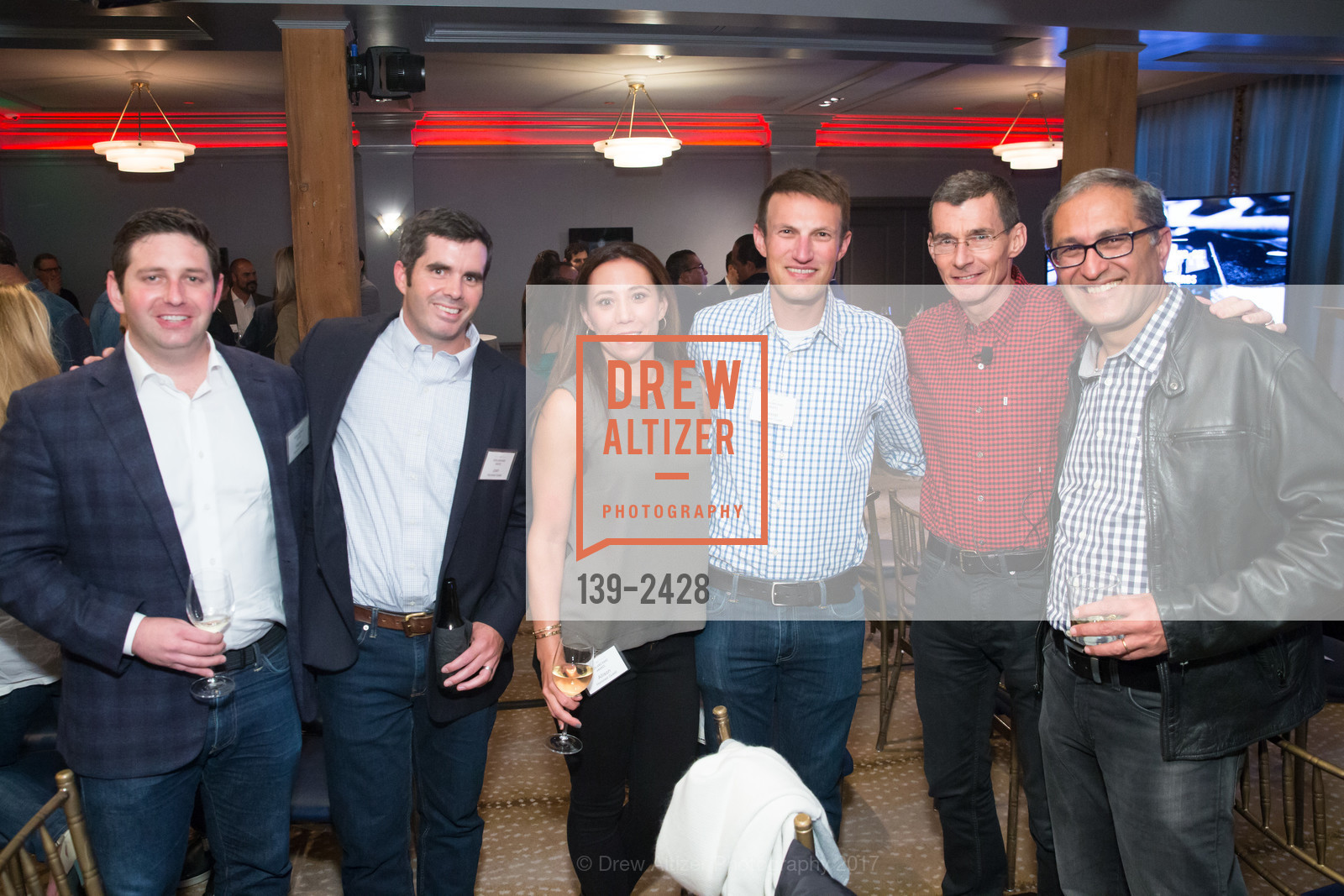 Walter Haas, Josh Prime, Allison Eisenhart, Jesse Eisenhart, Chip Bergh, Harmit Singh, 2017 Koshland/ Haas Awards, The Battery, Parlor. 717 Battery St. San Francisco, California 94111, July 27th, 2017, Photo #139-2428 Walter Haas, Josh Prime, Allison Eisenhart, Jesse Eisenhart, Chip Bergh, Harmit Singh, Photo #139-2428
