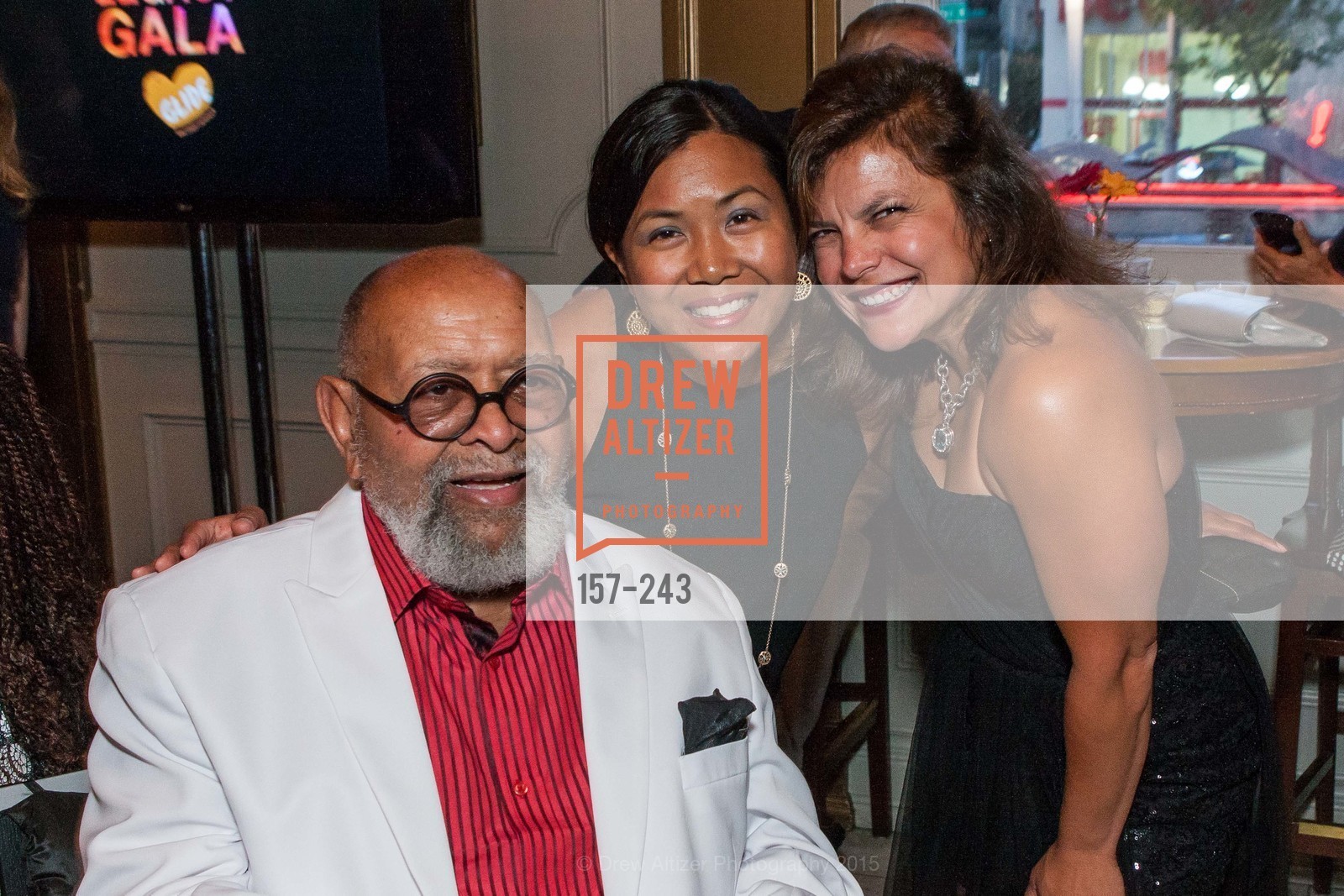 Cecil Williams, Shirley Manan, Georgeann Garcia Arana, Gucci & Vogue Dinner, The Regency Ballroom. The Regency Ballroom, . 1300 Van Ness Ave, August 22nd, 2015, Photo #157-243 Cecil Williams, Shirley Manan, Georgeann Garcia Arana, Photo #157-243