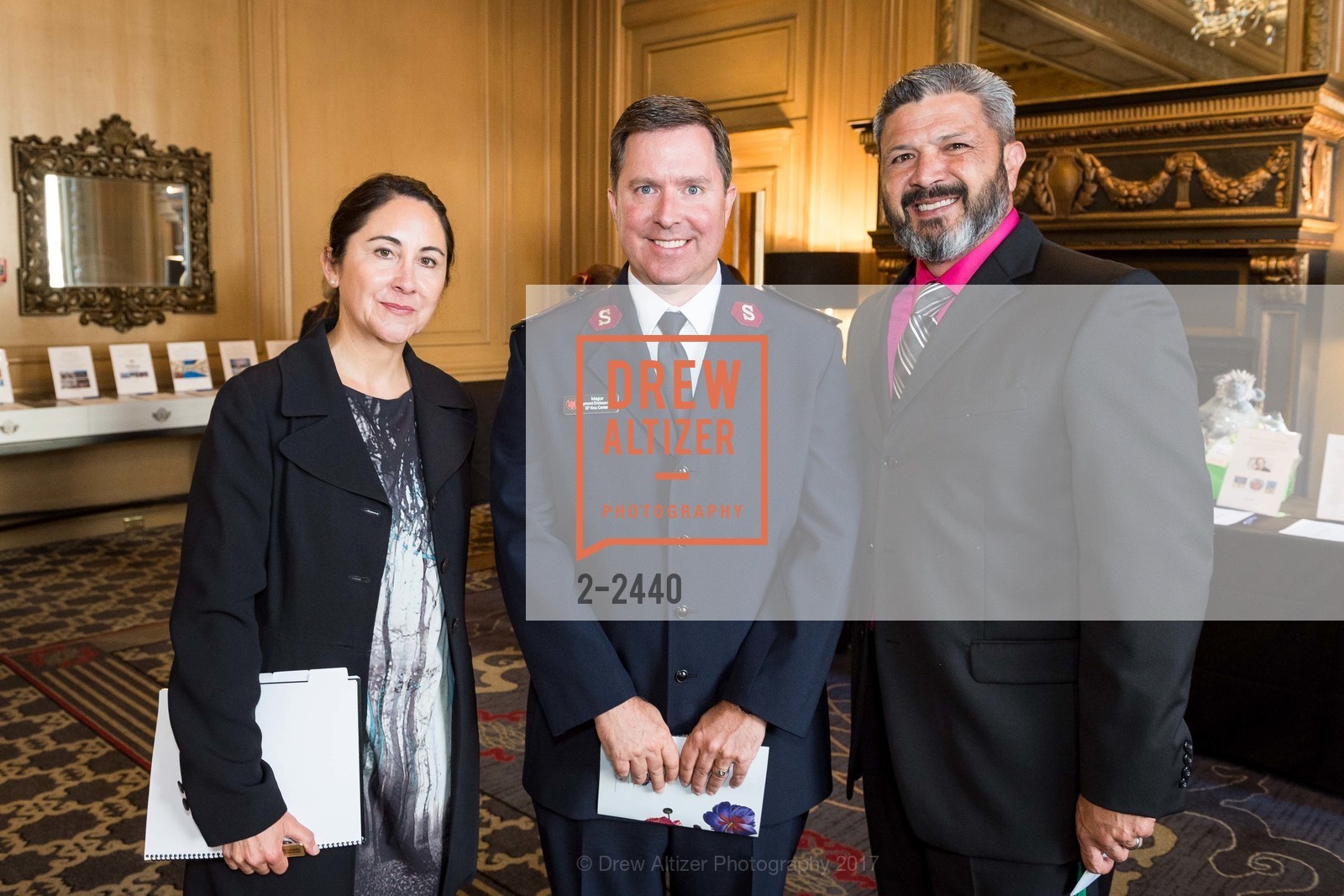 Sally Haims, Raymund Erickson-King, Chris Audette, The Salvation Army's 13th Annual Flower Power Luncheon 2017, Sir Francis Drake Hotel. 450 Powell St. San Francisco, California, August 2nd, 2017, Photo #2-2440 Sally Haims, Raymund Erickson-King, Chris Audette, Photo #2-2440