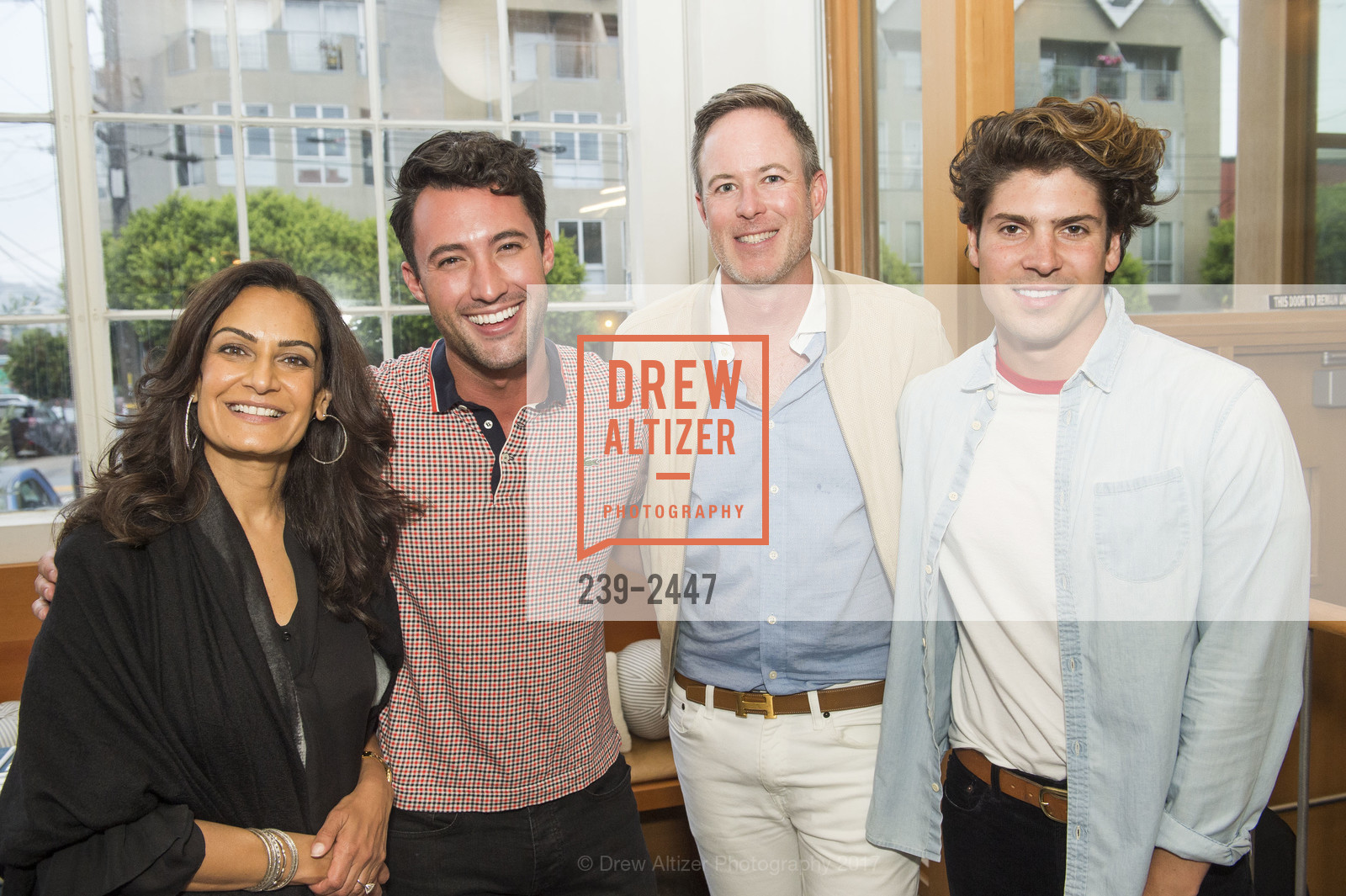 Monica Bhargava, Chris Lin, Matthew Jernigan, Brock Williams, Pottery Barn / Emily & Meritt Launch 2017, Tartine Manufactory. 595 Alabama St, August 8th, 2017, Photo #239-2447 Monica Bhargava, Chris Lin, Matthew Jernigan, Brock Williams, Photo #239-2447