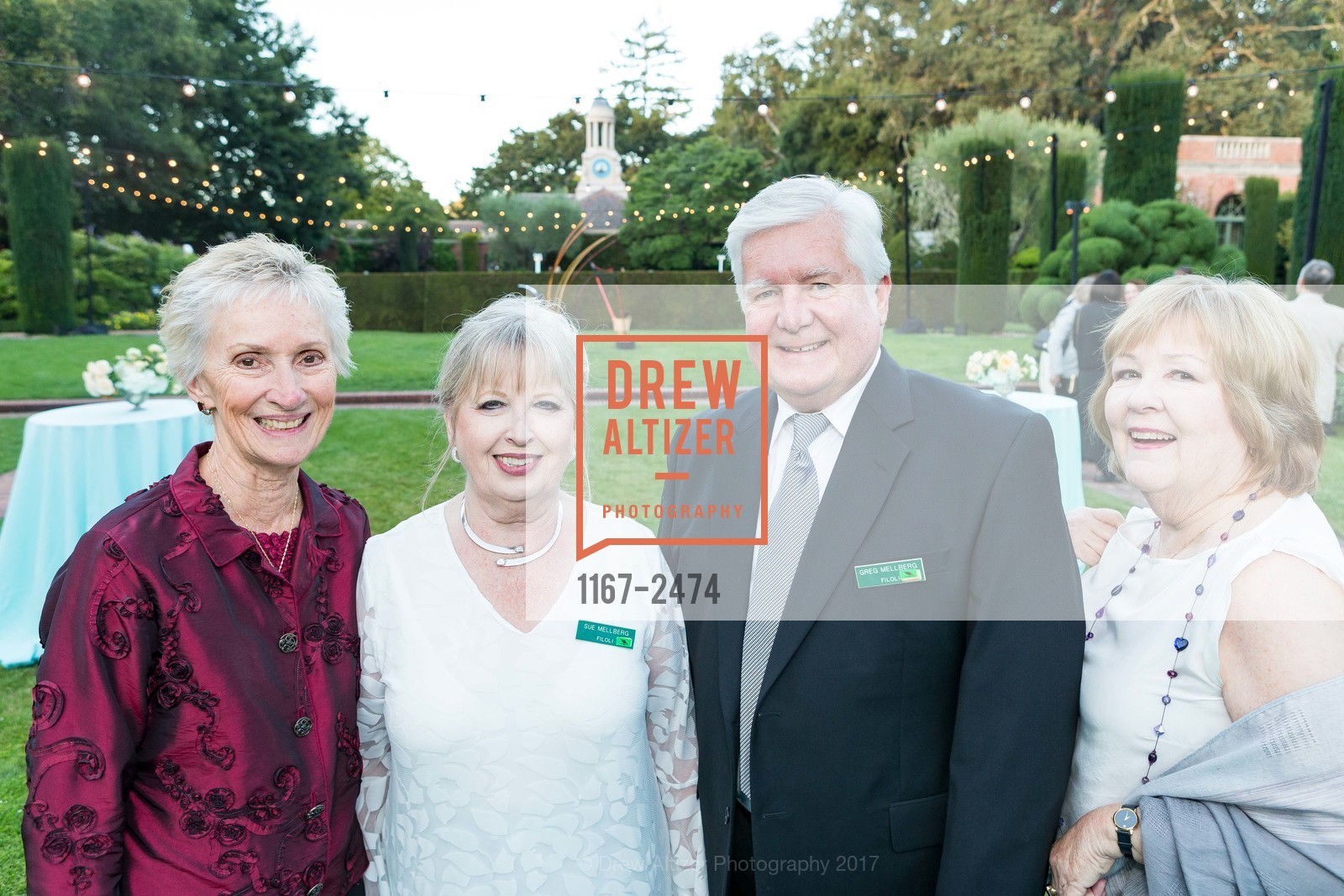 Laura Simons, Sue Mellberg, Greg Mellberg, Jone Jordan, Filoli's Centennial Gala 2017, Filoli House & Garden. 86 Canada Road, Woodside CA 94062, August 12th, 2017, Photo #1167-2474 Laura Simons, Sue Mellberg, Greg Mellberg, Jone Jordan, Photo #1167-2474