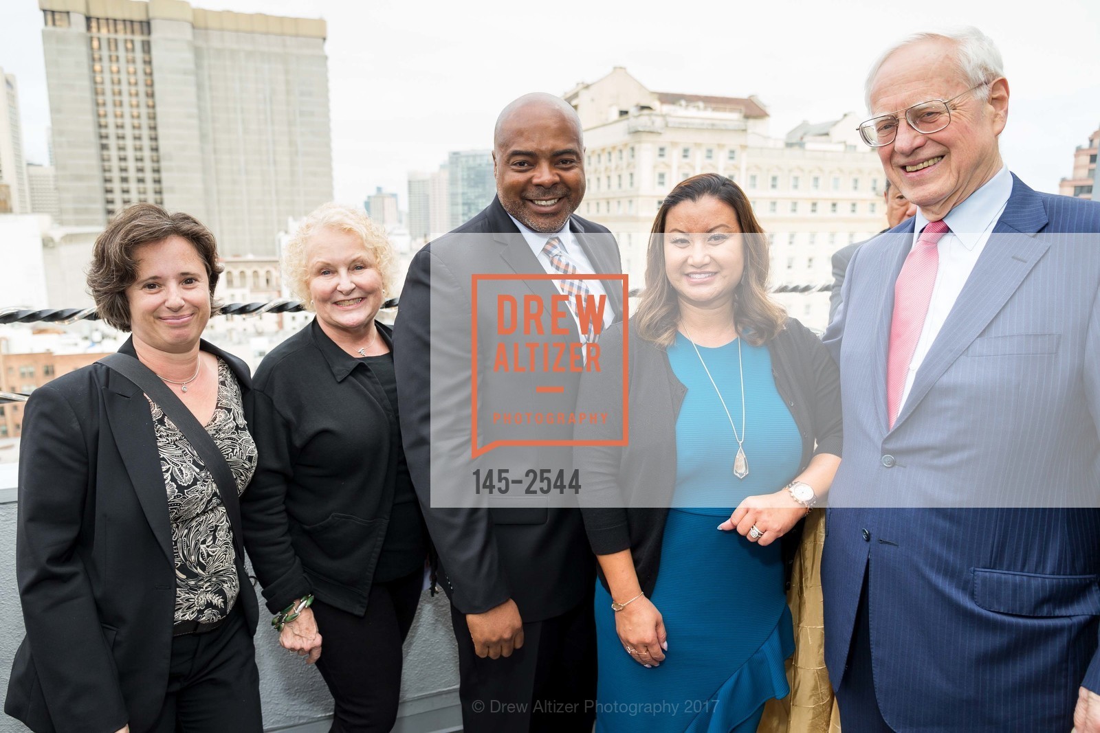 Rachel Horsch, Gwen Kaplan, Cecil Plummer, Tallia Hart, Bob Herr, SF Chamber of Commerce CEO Reception Welcoming Tallia Hart, President & CEO, Hotel Adagio. 550 Geary Street, September 7th, 2017, Photo #145-2544 Rachel Horsch, Gwen Kaplan, Cecil Plummer, Tallia Hart, Bob Herr, Photo #145-2544