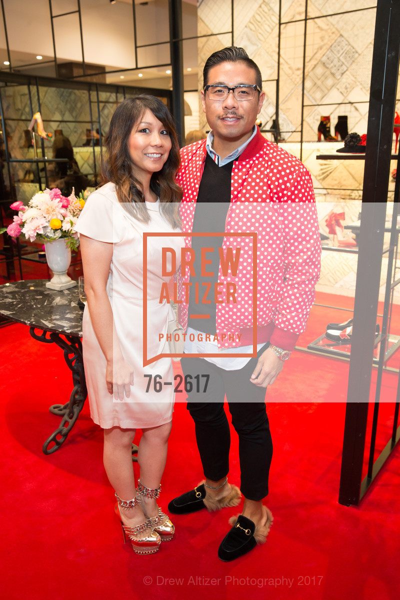 Michelle Madrigal, Edric Chew, Christian Louboutin at his San Francisco Boutique, Christian Louboutin Boutique. 29 Maiden Lane, September 19th, 2017, Photo #76-2617 Michelle Madrigal, Edric Chew, Photo #76-2617