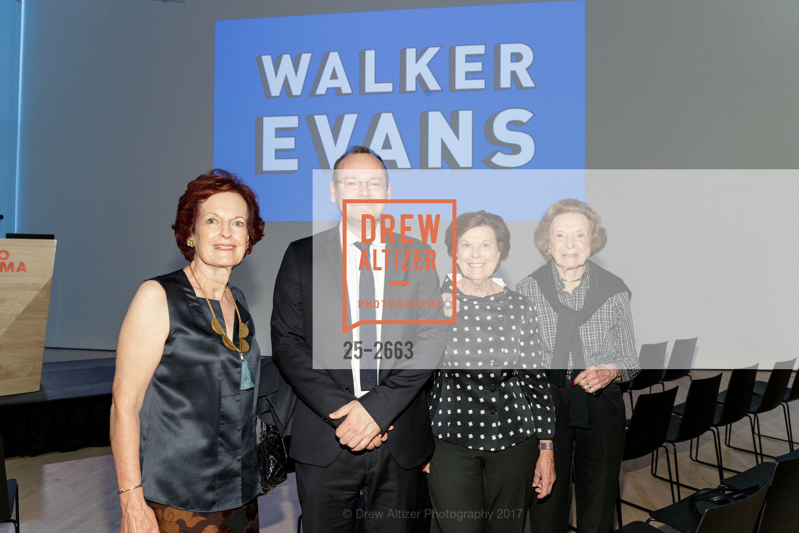 Helen Hilton Raiser, Clement Cheroux, Mary Robinson, Doris Fisher, SFMOMA Walker Evans Exhibit Preview and Opening, SFMOMA. 151 3rd Street, September 27th, 2017, Photo #25-2663 Helen Hilton Raiser, Clement Cheroux, Mary Robinson, Doris Fisher, Photo #25-2663