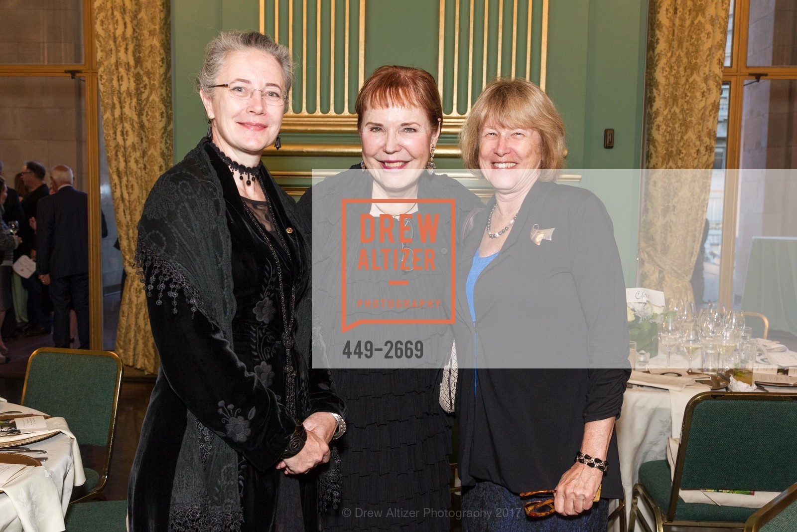 Elizabeth Whitney, Phyllis Nusz, Victoria Cooper, Roots of Peace 20th Anniversary: Mines to Vines Gala, War Memorial Opera House, Green Room. 301 Van Ness Avenue, September 28th, 2017, Photo #449-2669 Elizabeth Whitney, Phyllis Nusz, Victoria Cooper, Photo #449-2669