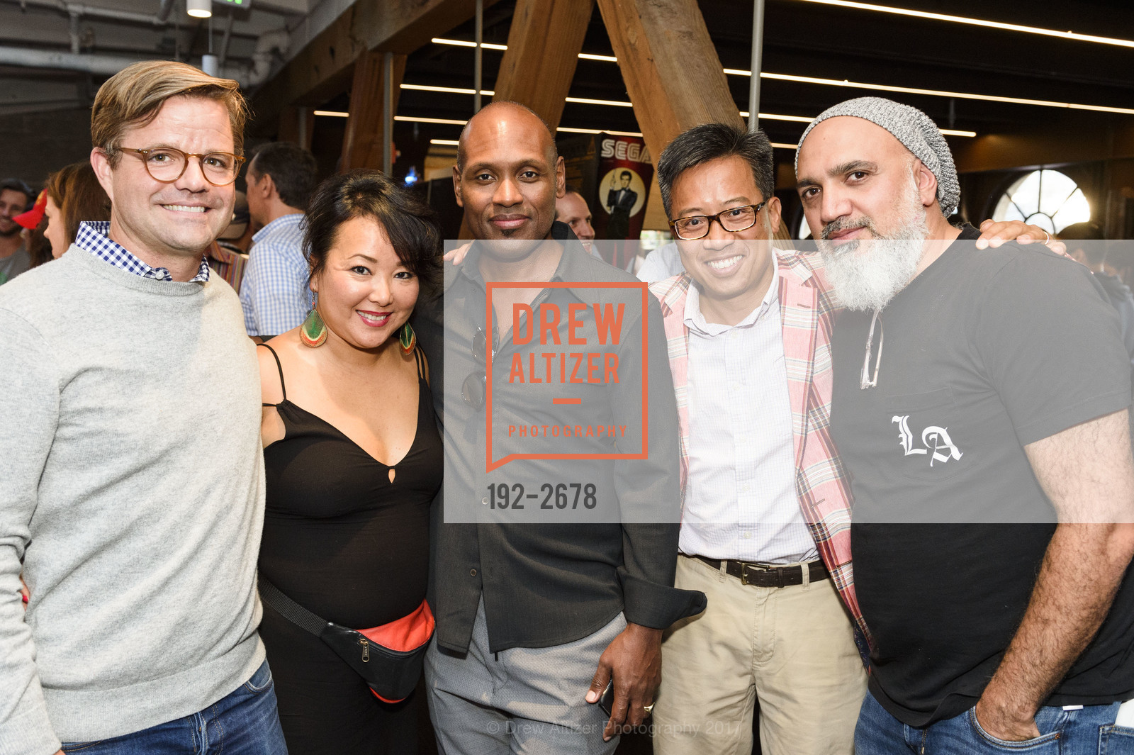 Pat Finn, Banh Tram, Adrian Gill, Lee Tram, Omino Gardezi, PLAE Adult Fashion Launch Party, Coin-Op Game Room. 508 4th St, San Francisco, CA 94107, September 28th, 2017, Photo #192-2678 Pat Finn, Banh Tram, Adrian Gill, Lee Tram, Omino Gardezi, Photo #192-2678