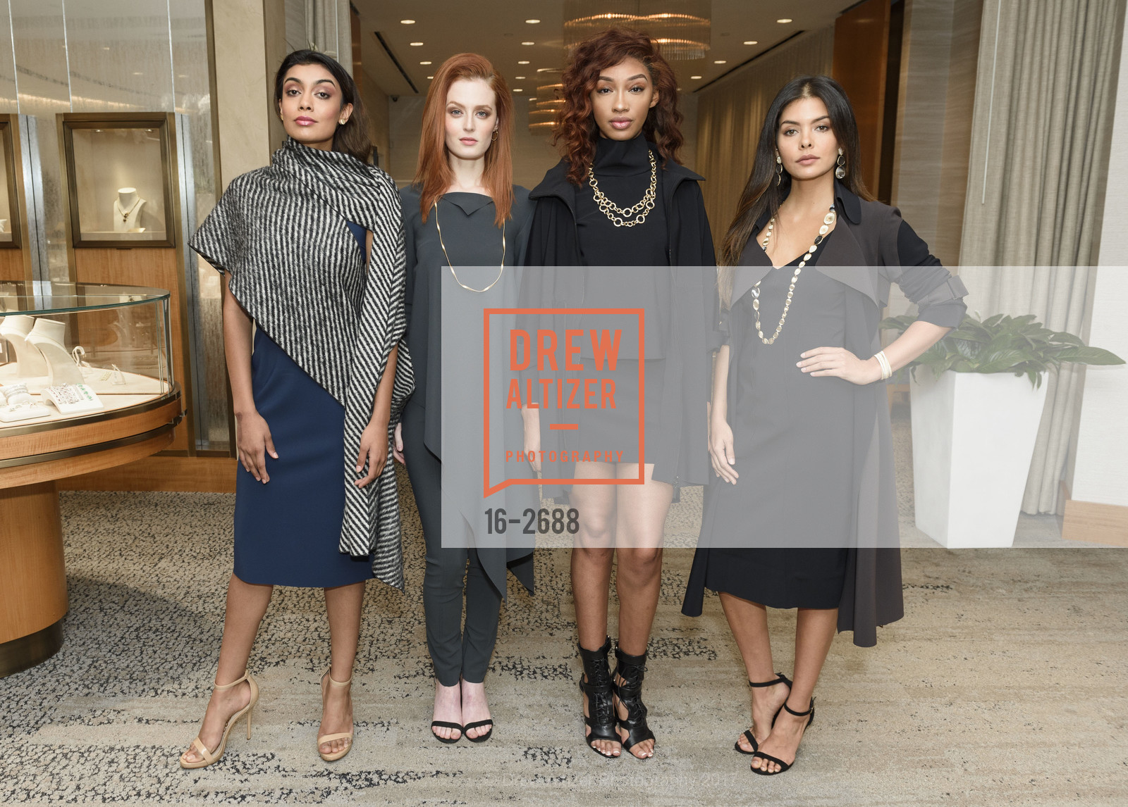 Ghazal Gill, Moana Holden, Imani Walton, Leah Morris, 2057 by Maria Pinto & Marco Bicego Exclusive Fashion Show at Shreve & Co. Event, Shreve & Co. 150 Post St. United States. 150 Post St. United States, October 4th, 2017, Photo #16-2688 Ghazal Gill, Moana Holden, Imani Walton, Leah Morris, Photo #16-2688