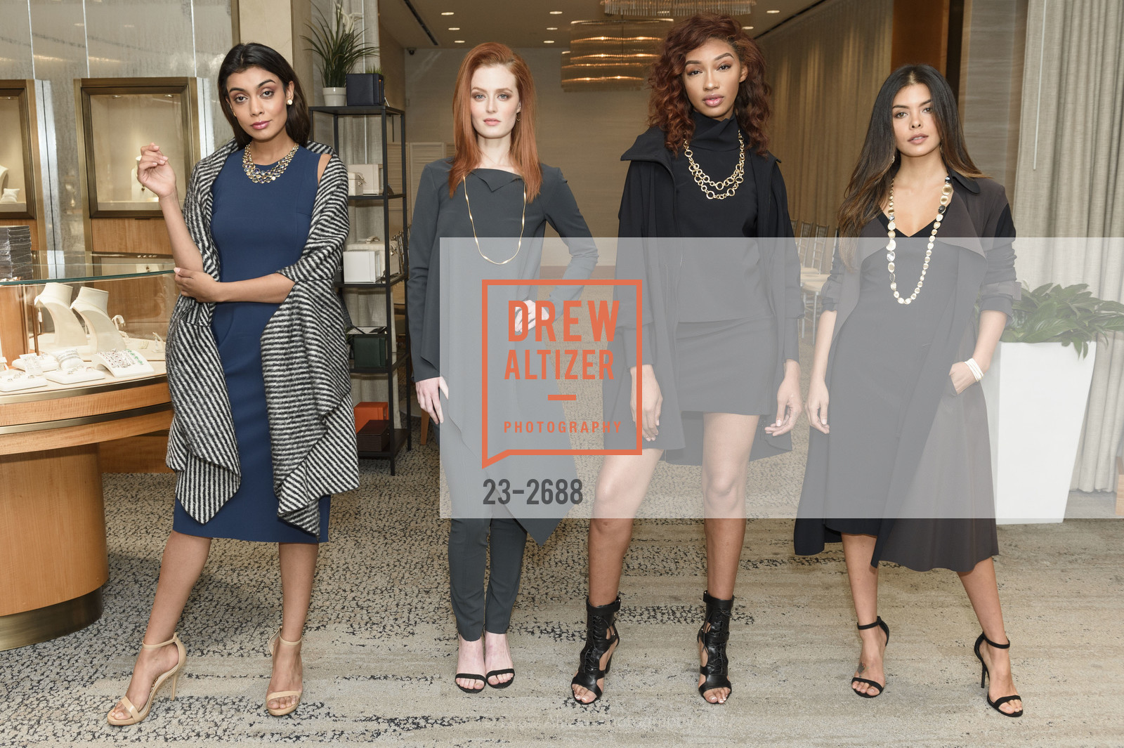 Ghazal Gill, Moana Holden, Imani Walton, Leah Morris, 2057 by Maria Pinto & Marco Bicego Exclusive Fashion Show at Shreve & Co. Event, Shreve & Co. 150 Post St. United States. 150 Post St. United States, October 4th, 2017, Photo #23-2688 Ghazal Gill, Moana Holden, Imani Walton, Leah Morris, Photo #23-2688