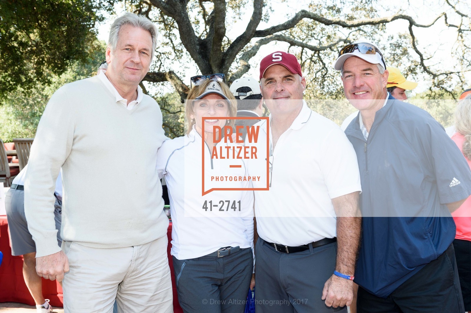 John Park, Susan Santy, Mark Benavoya, Mike McCauley, Stanford Hall of Fame and Football Golf Tournament 2017, Stanford Golf Course. 198 Junipero Serra Blvd Stanford, California 94305, October 12th, 2017, Photo #41-2741 John Park, Susan Santy, Mark Benavoya, Mike McCauley, Photo #41-2741