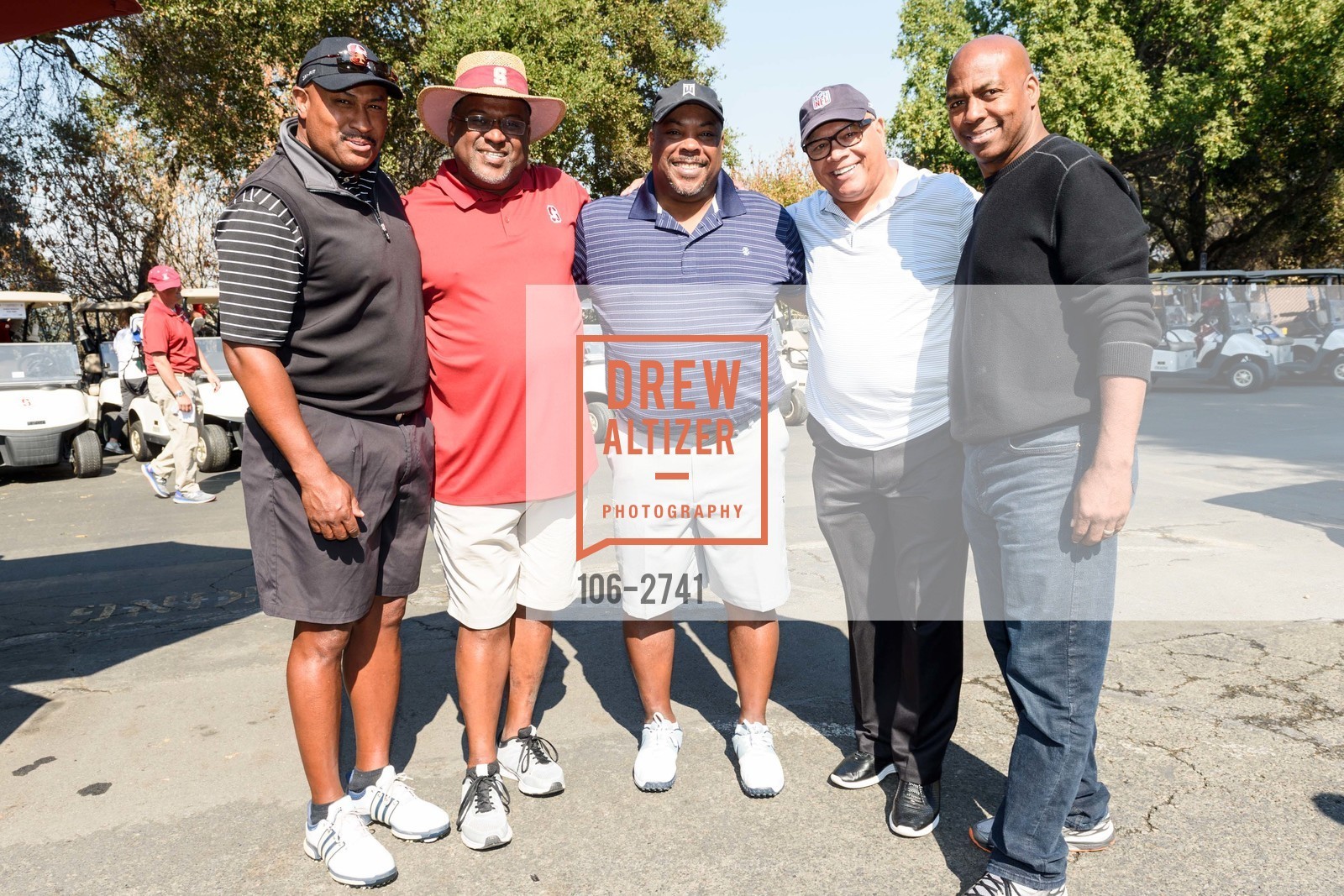 Eric Mullins, Michael Tolliver, Stan Gill, Jim Anderson, Thomas Henley, Stanford Hall of Fame and Football Golf Tournament 2017, Stanford Golf Course. 198 Junipero Serra Blvd Stanford, California 94305, October 12th, 2017, Photo #106-2741 Eric Mullins, Michael Tolliver, Stan Gill, Jim Anderson, Thomas Henley, Photo #106-2741
