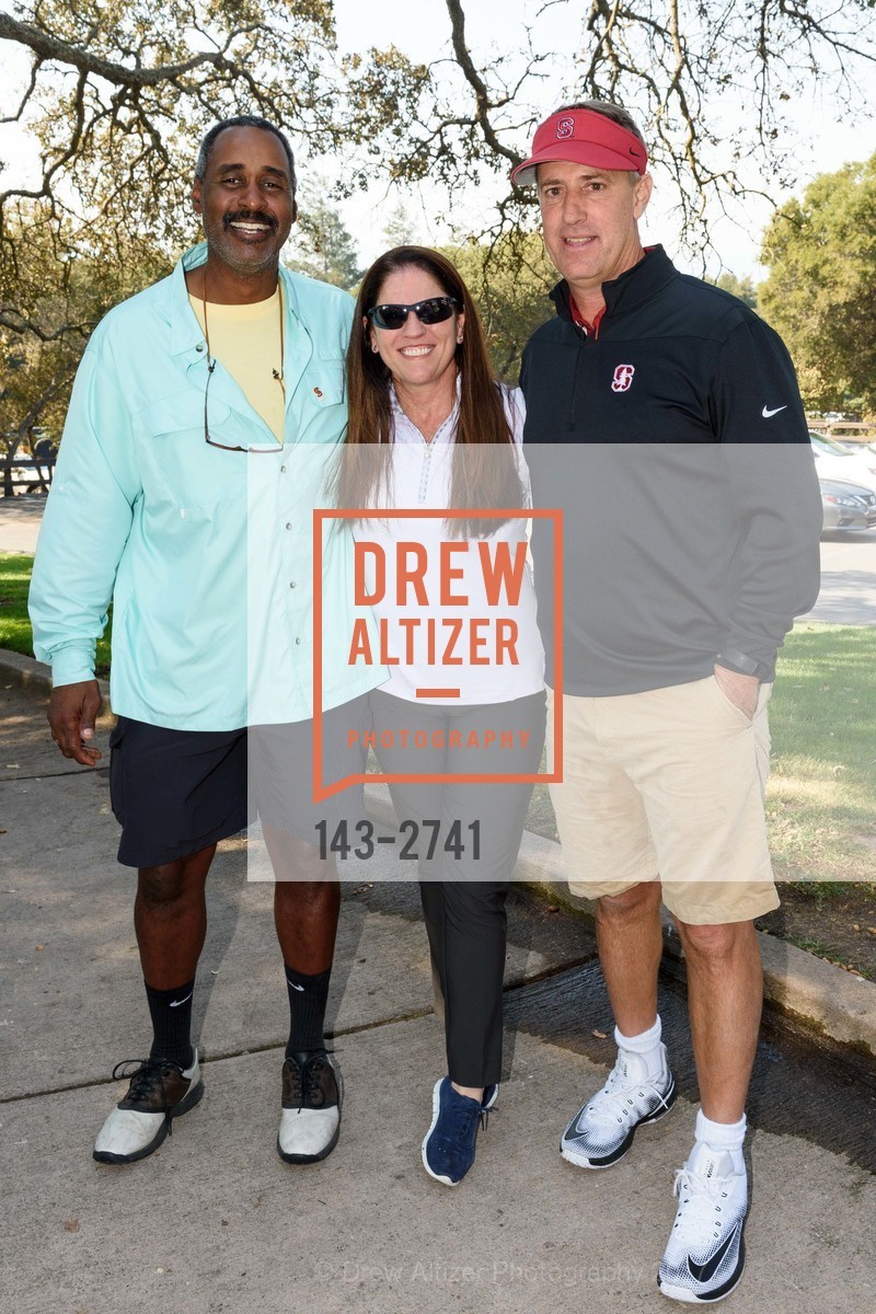 Vaughn Williams, Sue Plumer, John Paye, Stanford Hall of Fame and Football Golf Tournament 2017, Stanford Golf Course. 198 Junipero Serra Blvd Stanford, California 94305, October 12th, 2017, Photo #143-2741 Vaughn Williams, Sue Plumer, John Paye, Photo #143-2741