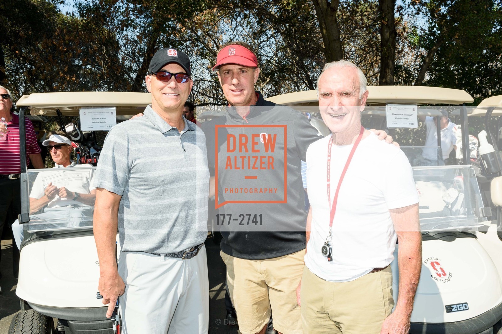 Steve Dils, John Paye, John Paye Sr., Stanford Hall of Fame and Football Golf Tournament 2017, Stanford Golf Course. 198 Junipero Serra Blvd Stanford, California 94305, October 12th, 2017, Photo #177-2741 Steve Dils, John Paye, John Paye Sr., Photo #177-2741
