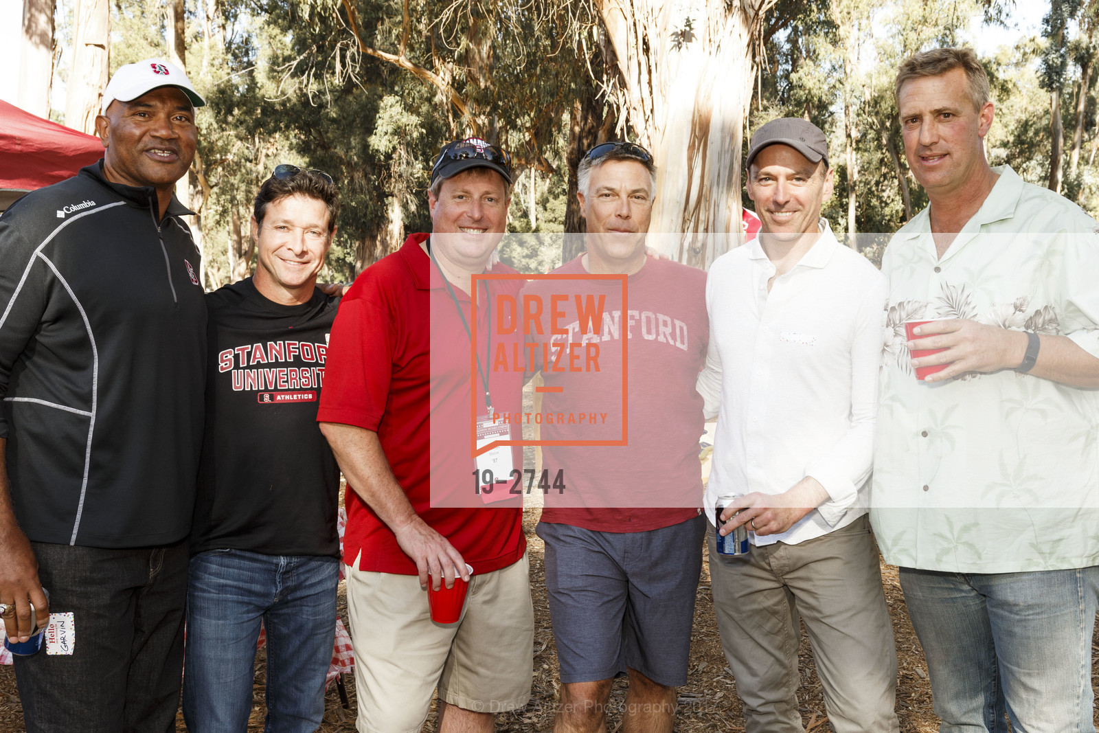 Garin Veris, Randy Besosa, John Moore, David Scholtz, Jim Flanagan, John Paye, Stanford Re-Union Luau Tailgate party 2017, Lausen Picnic Area at Stanford. (SE corner of Lasuen Ave. and Campus Drive), October 14th, 2017, Photo #19-2744 Garin Veris, Randy Besosa, John Moore, David Scholtz, Jim Flanagan, John Paye, Photo #19-2744