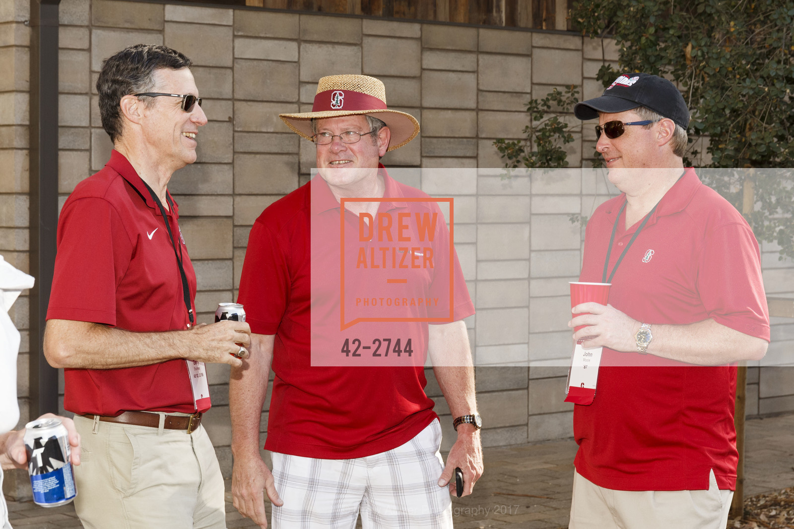 Garry Shemway, Ron O'Rourke, John Moore, Stanford Re-Union Luau Tailgate party 2017, Lausen Picnic Area at Stanford. (SE corner of Lasuen Ave. and Campus Drive), October 14th, 2017, Photo #42-2744 Garry Shemway, Ron O'Rourke, John Moore, Photo #42-2744