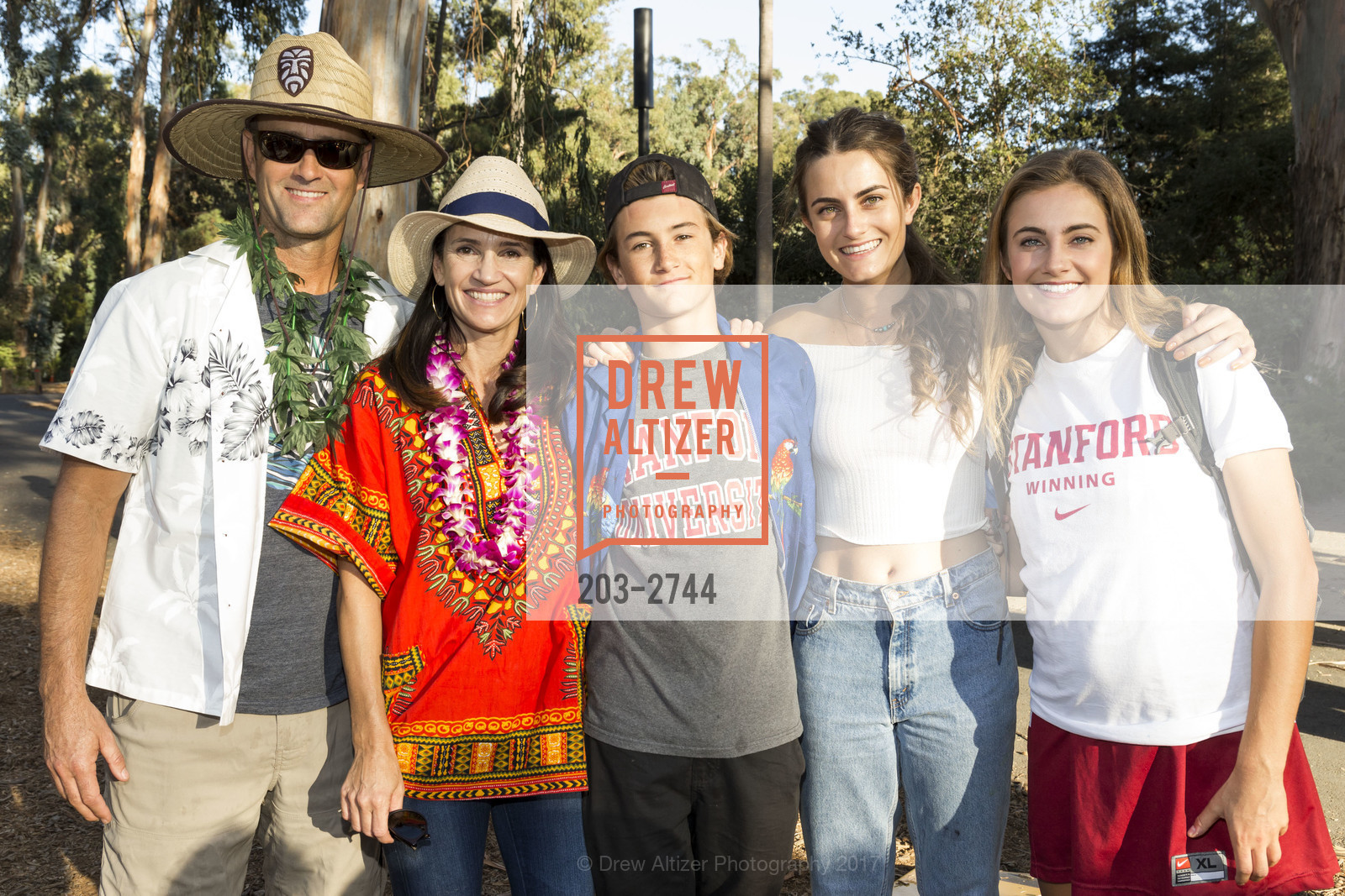 Sam Neff, Kirsten Neff, AJ Neff, Teya Neff, Jensen Neff, Stanford Re-Union Luau Tailgate party 2017, Lausen Picnic Area at Stanford. (SE corner of Lasuen Ave. and Campus Drive), October 14th, 2017, Photo #203-2744 Sam Neff, Kirsten Neff, AJ Neff, Teya Neff, Jensen Neff, Photo #203-2744