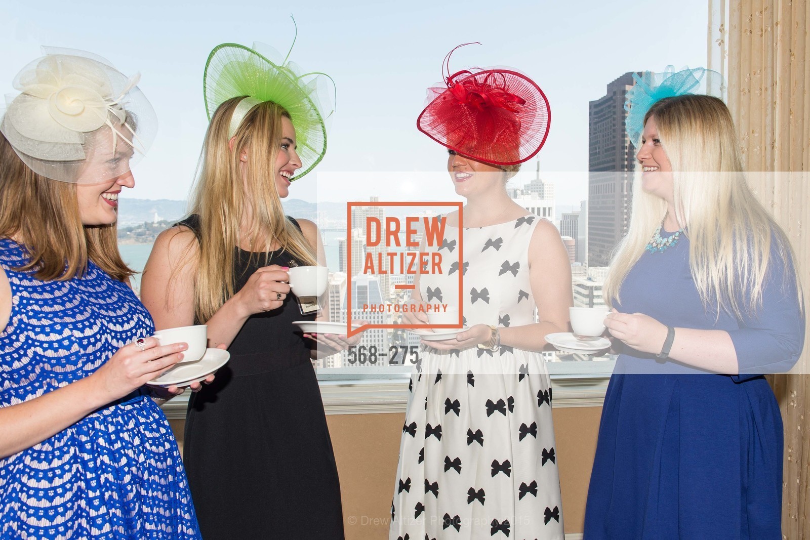 Julia Allyn, Elizabeth Sgarrella, Laura Davis, Summer Lynn McCormick, Spinsters of San Francisco New Member Tea 2015, The Fairmont Hotel, Crown Room. 950 Mason Street, August 30th, 2015