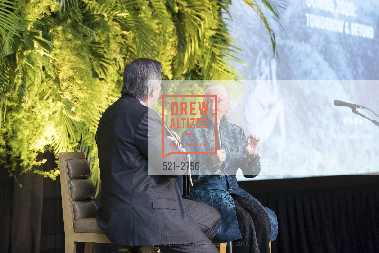 Forrest Sawyer, Jane Goodall, Gombe 2020: Tomorrow & Beyond, The Fairmont Hotel. 950 Mason Street, October 12th, 2017, Photo #521-2756 Forrest Sawyer, Jane Goodall, Photo #521-2756