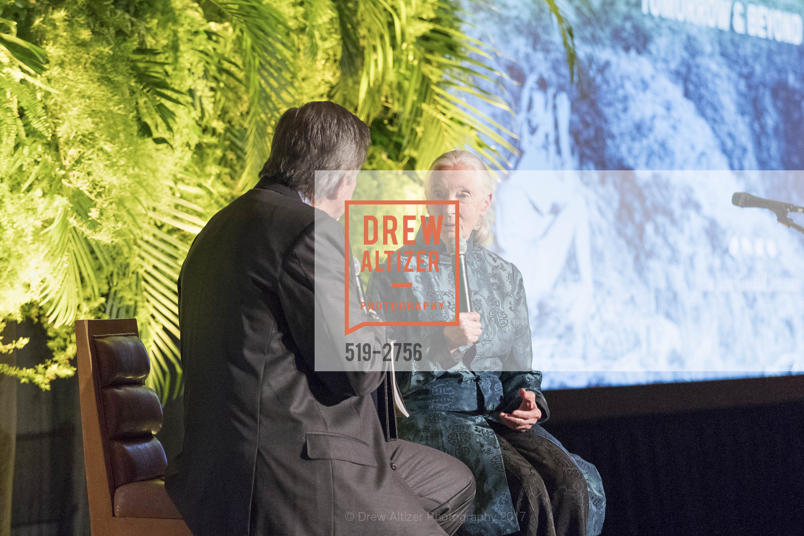 Forrest Sawyer, Jane Goodall, Gombe 2020: Tomorrow & Beyond, The Fairmont Hotel. 950 Mason Street, October 12th, 2017, Photo #519-2756 Forrest Sawyer, Jane Goodall, Photo #519-2756