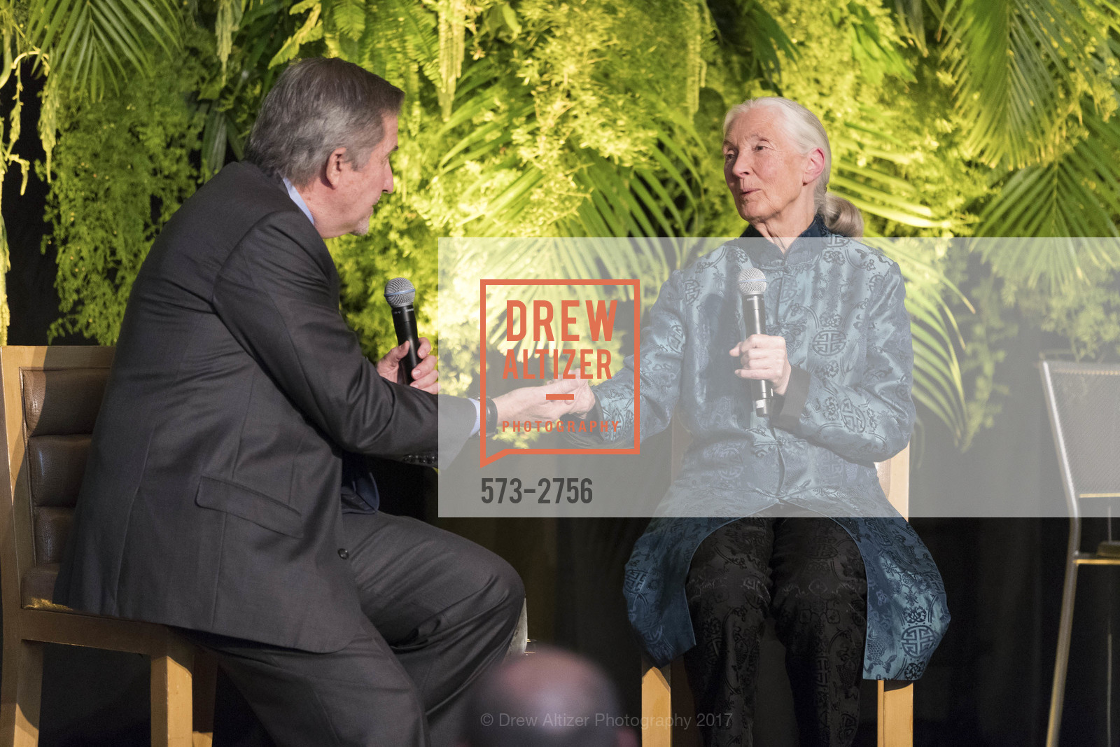 Forrest Sawyer, Jane Goodall, Gombe 2020: Tomorrow & Beyond, The Fairmont Hotel. 950 Mason Street, October 12th, 2017, Photo #573-2756 Forrest Sawyer, Jane Goodall, Photo #573-2756