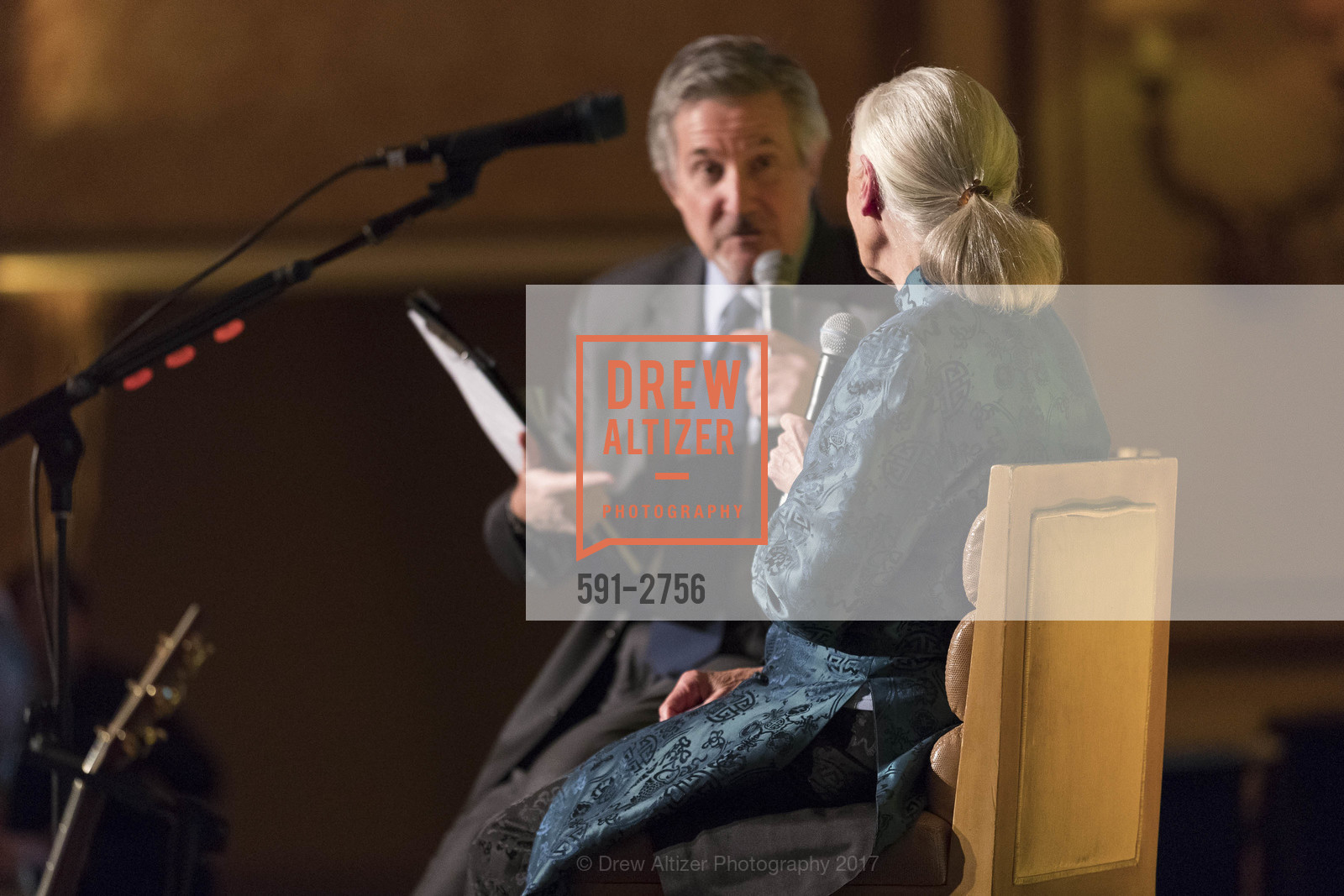 Forrest Sawyer, Jane Goodall, Gombe 2020: Tomorrow & Beyond, The Fairmont Hotel. 950 Mason Street, October 12th, 2017, Photo #591-2756 Forrest Sawyer, Jane Goodall, Photo #591-2756
