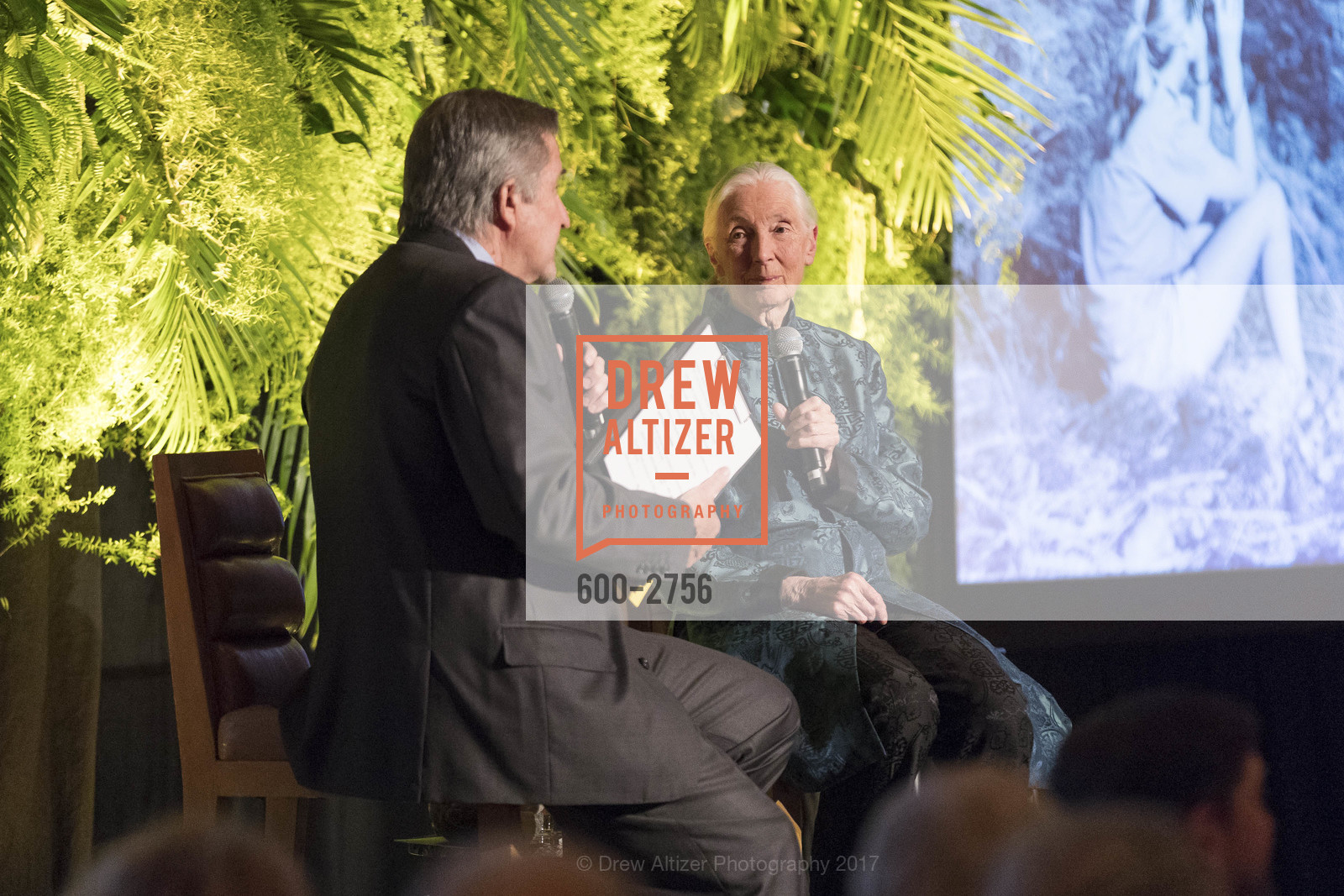 Forrest Sawyer, Jane Goodall, Gombe 2020: Tomorrow & Beyond, The Fairmont Hotel. 950 Mason Street, October 12th, 2017, Photo #600-2756 Forrest Sawyer, Jane Goodall, Photo #600-2756