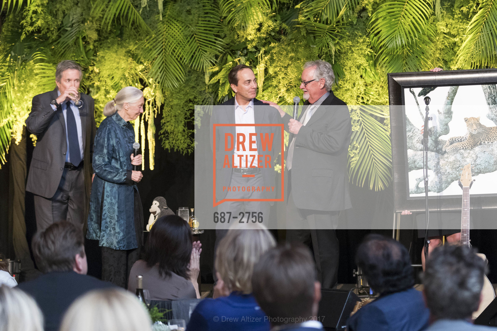 Forrest Sawyer, Jane Goodall, Charlie Knowles, Tom Mangelsen, Gombe 2020: Tomorrow & Beyond, The Fairmont Hotel. 950 Mason Street, October 12th, 2017, Photo #687-2756 Forrest Sawyer, Jane Goodall, Charlie Knowles, Tom Mangelsen, Photo #687-2756