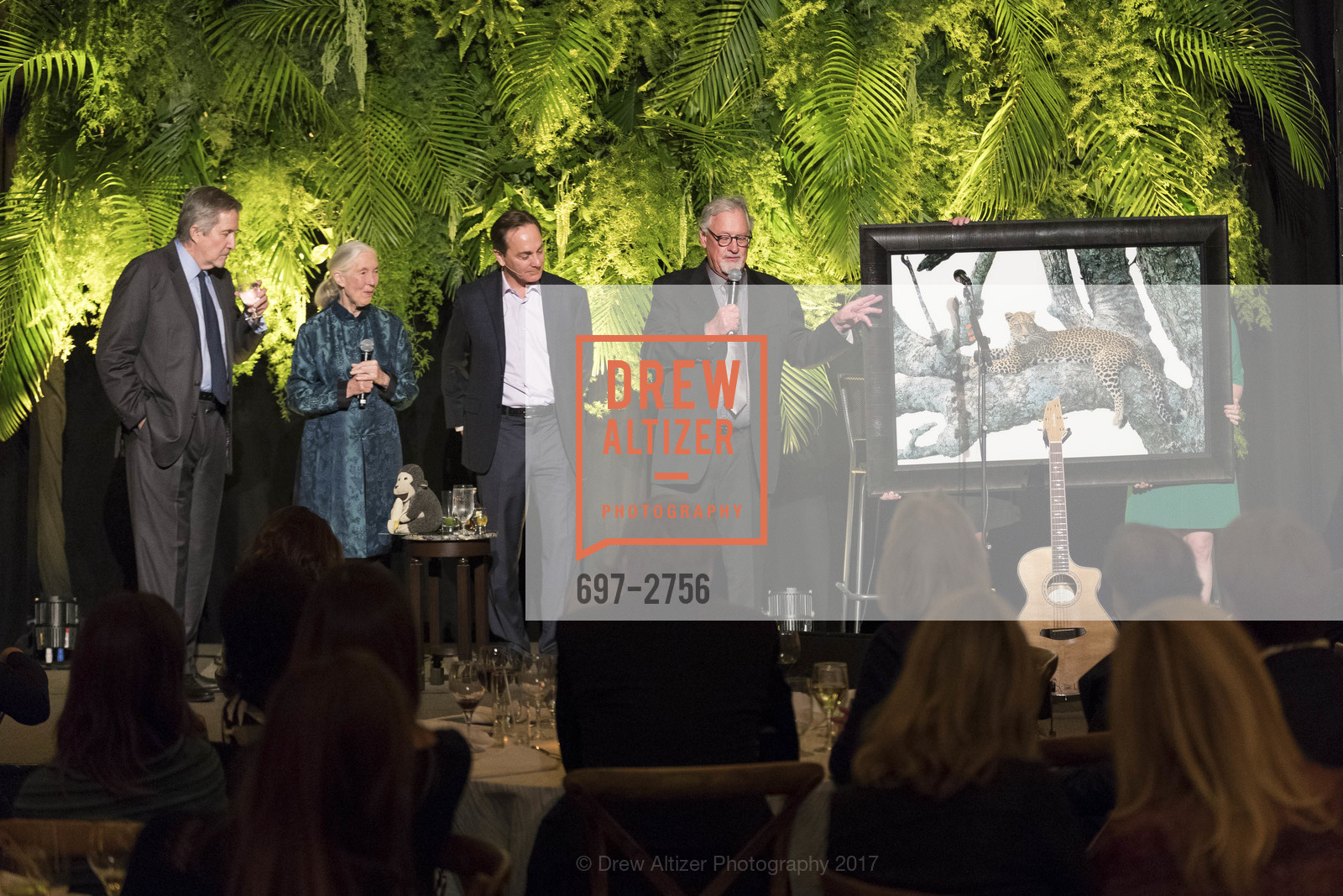 Forrest Sawyer, Jane Goodall, Charlie Knowles, Tom Mangelsen, Gombe 2020: Tomorrow & Beyond, The Fairmont Hotel. 950 Mason Street, October 12th, 2017, Photo #697-2756 Forrest Sawyer, Jane Goodall, Charlie Knowles, Tom Mangelsen, Photo #697-2756
