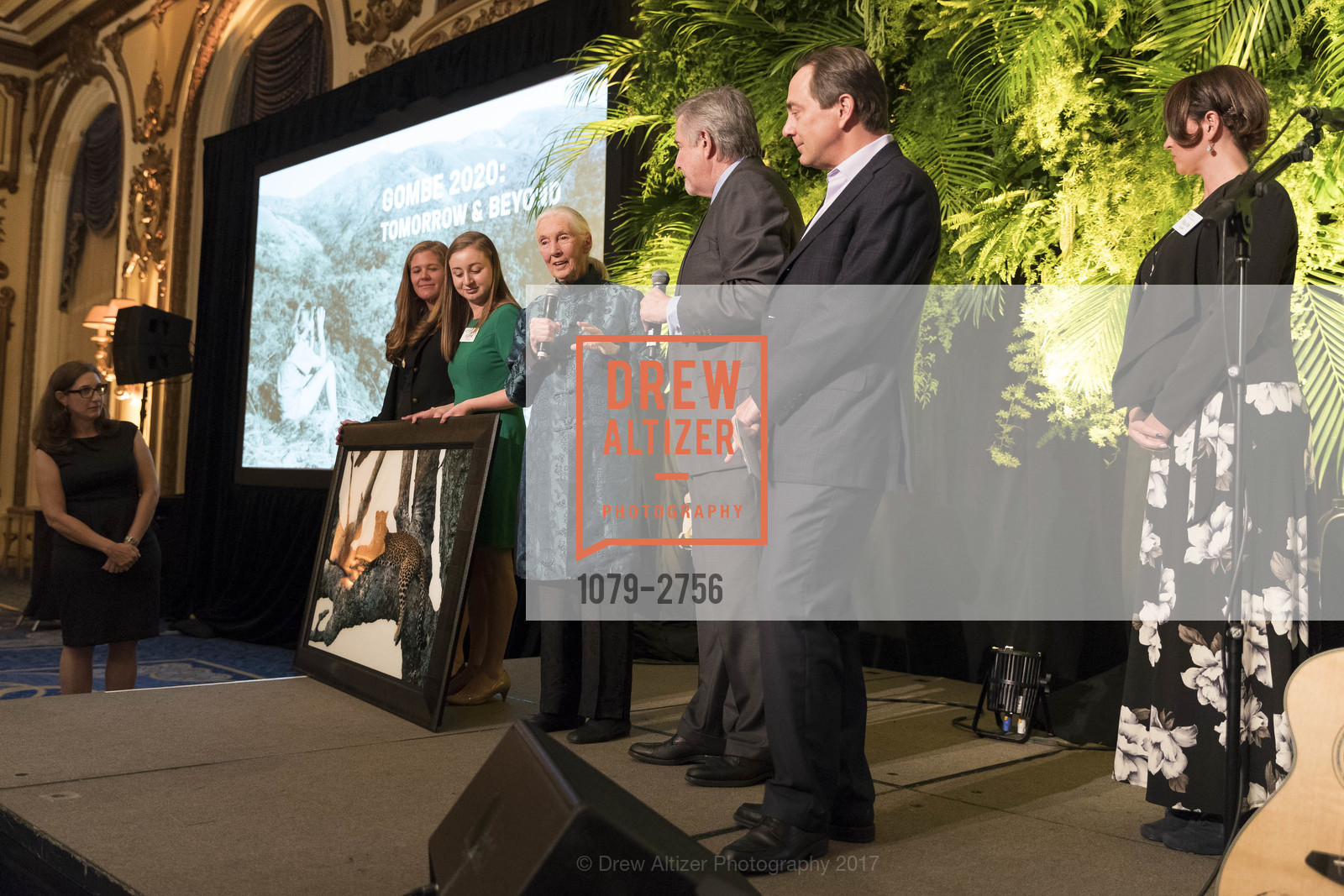 Forrest Sawyer, Jane Goodall, Charlie Knowles, Pauline Russell, Gombe 2020: Tomorrow & Beyond, The Fairmont Hotel. 950 Mason Street, October 12th, 2017, Photo #1079-2756 Forrest Sawyer, Jane Goodall, Charlie Knowles, Pauline Russell, Photo #1079-2756