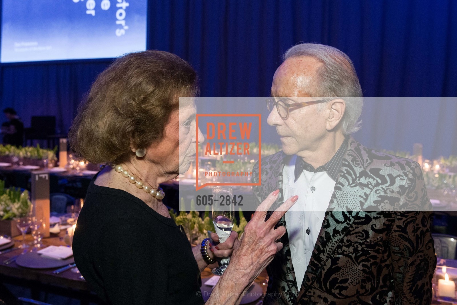 Doris Fisher, Norman Stone, SFMOMA Director's Circle Dinner 2015 Sponsored By J. P. Morgan Private Bank and Sotheby's, US, April 29th, 2015, Photo #605-2842 Doris Fisher, Norman Stone, Photo #605-2842
