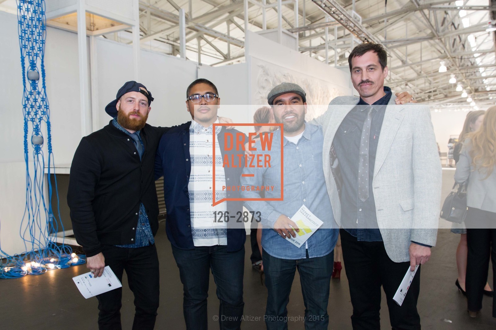 Michael Falsetto-Mapp, Patrick Martinez, Aaron Dela Cruz, Jon Bernson, THE ART MARKET San Francisco Benefit Preview Reception, US, April 30th, 2015, Photo #126-2873 Michael Falsetto-Mapp, Patrick Martinez, Aaron Dela Cruz, Jon Bernson, Photo #126-2873